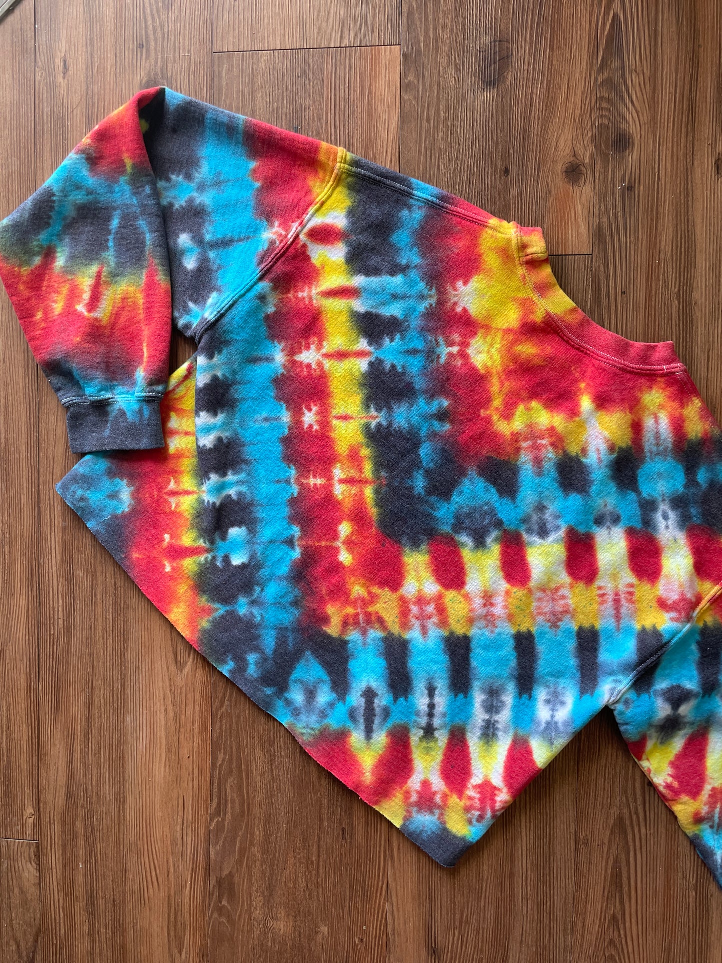 MEDIUM Women's Friends Red, White, Yellow, and Black Tie Dye Cropped Crewneck Sweatshirt