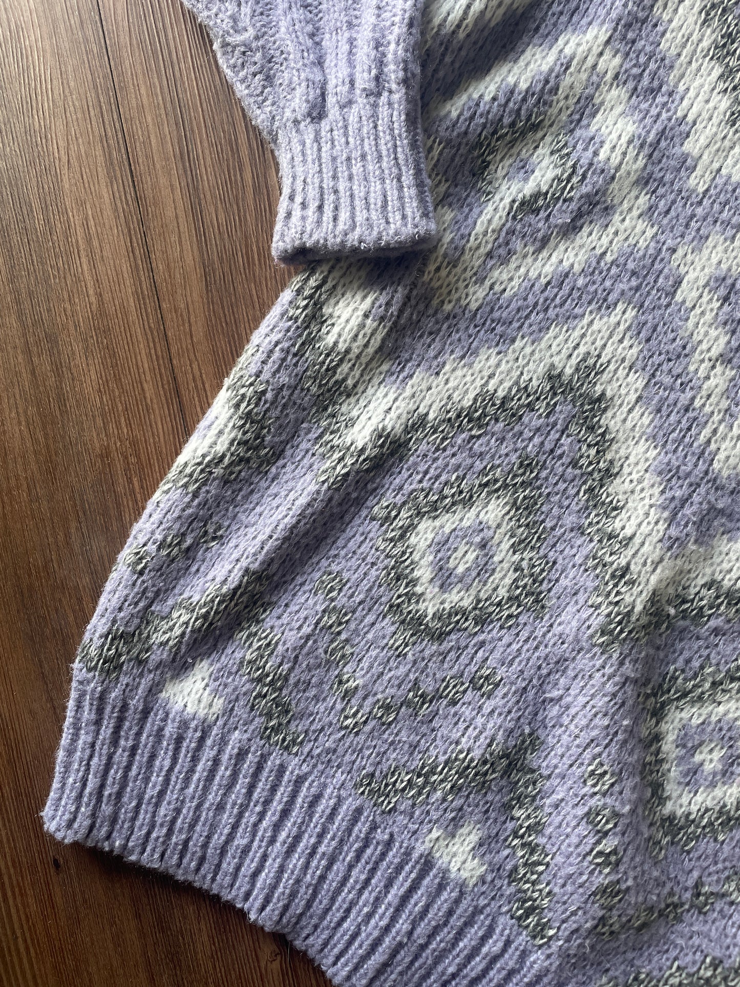 Medium Women’s Changes Vintage 80s Pastel Purple, Gray, and White Sweater