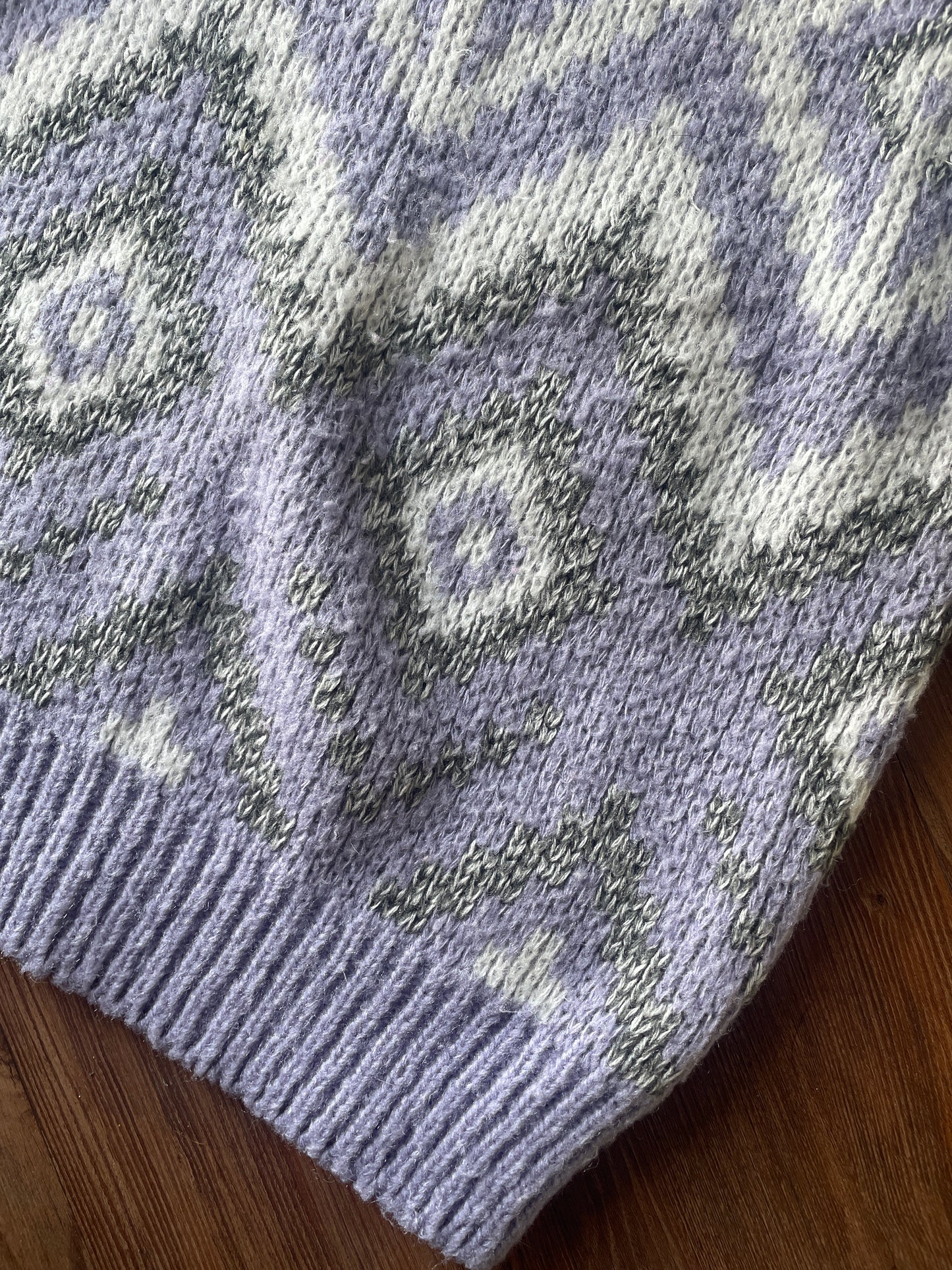 Medium Women’s Changes Vintage 80s Pastel Purple, Gray, and White Sweater