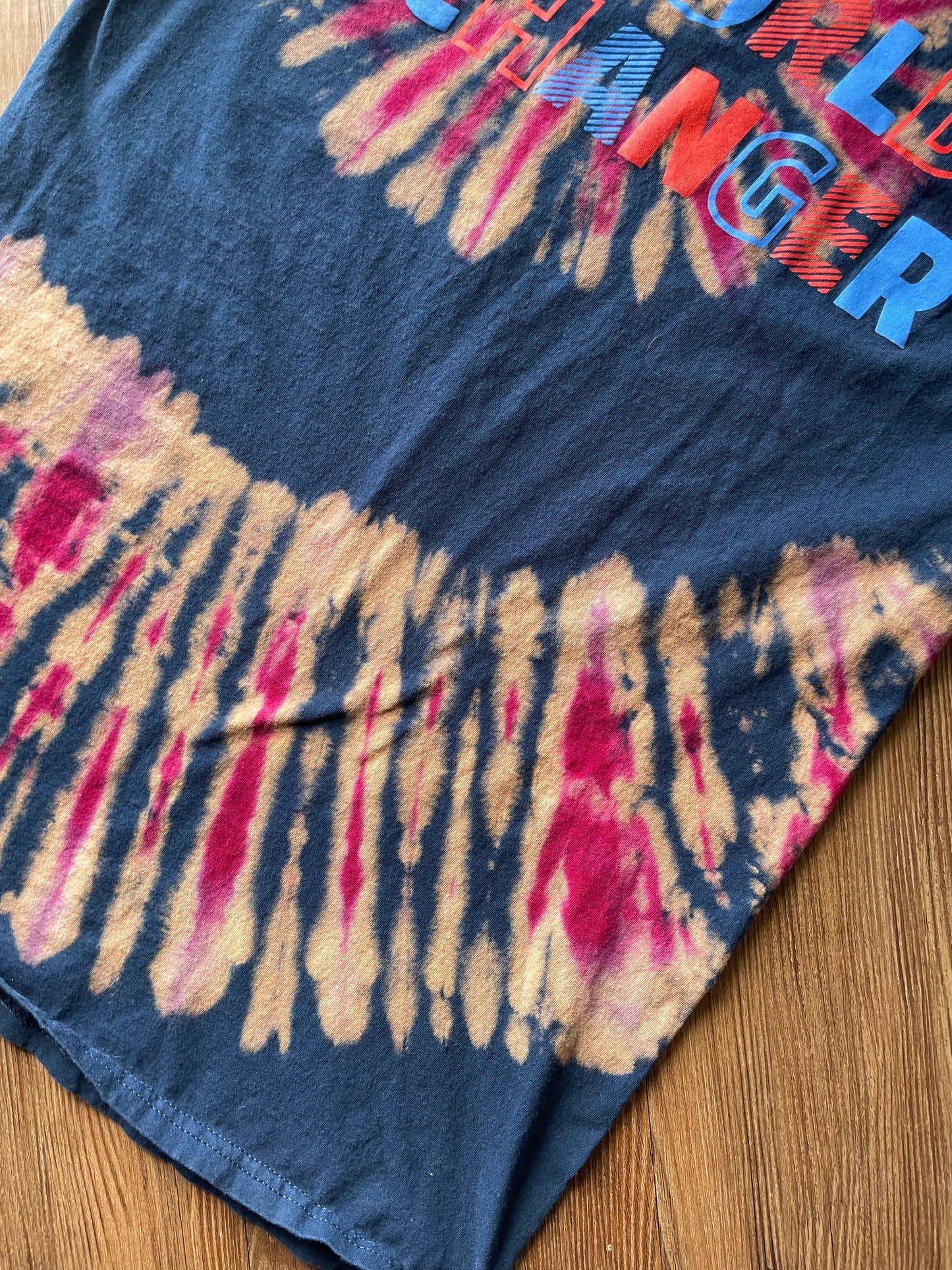 MEDIUM Men’s World Changer Reverse Tie Dye T-Shirt | Blue, Pink, and Red Spiral Tie Dye Short Sleeve Top