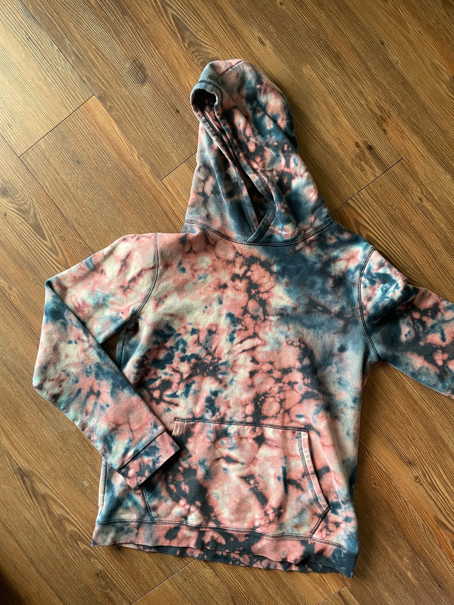 MEDIUM Women's Land's End Shades of Blue Galaxy Reverse Tie Dye Hoodie