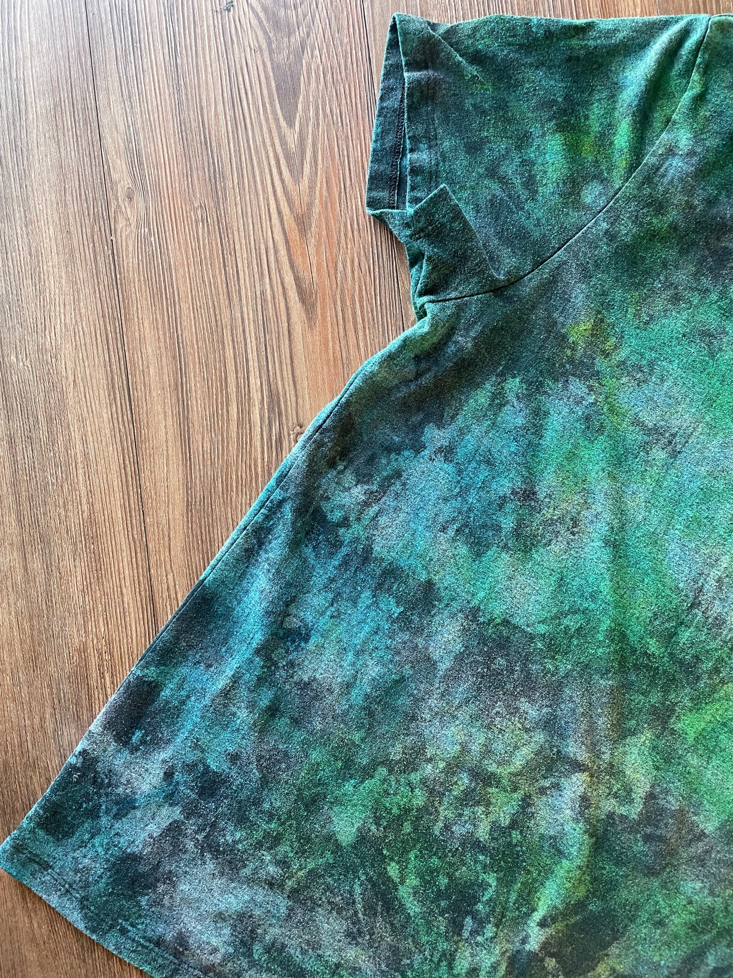 Medium Men’s Pizza Planet Handmade Tie Dye T-Shirt | Black and Green Toy Story Reverse Galaxy Short Sleeve