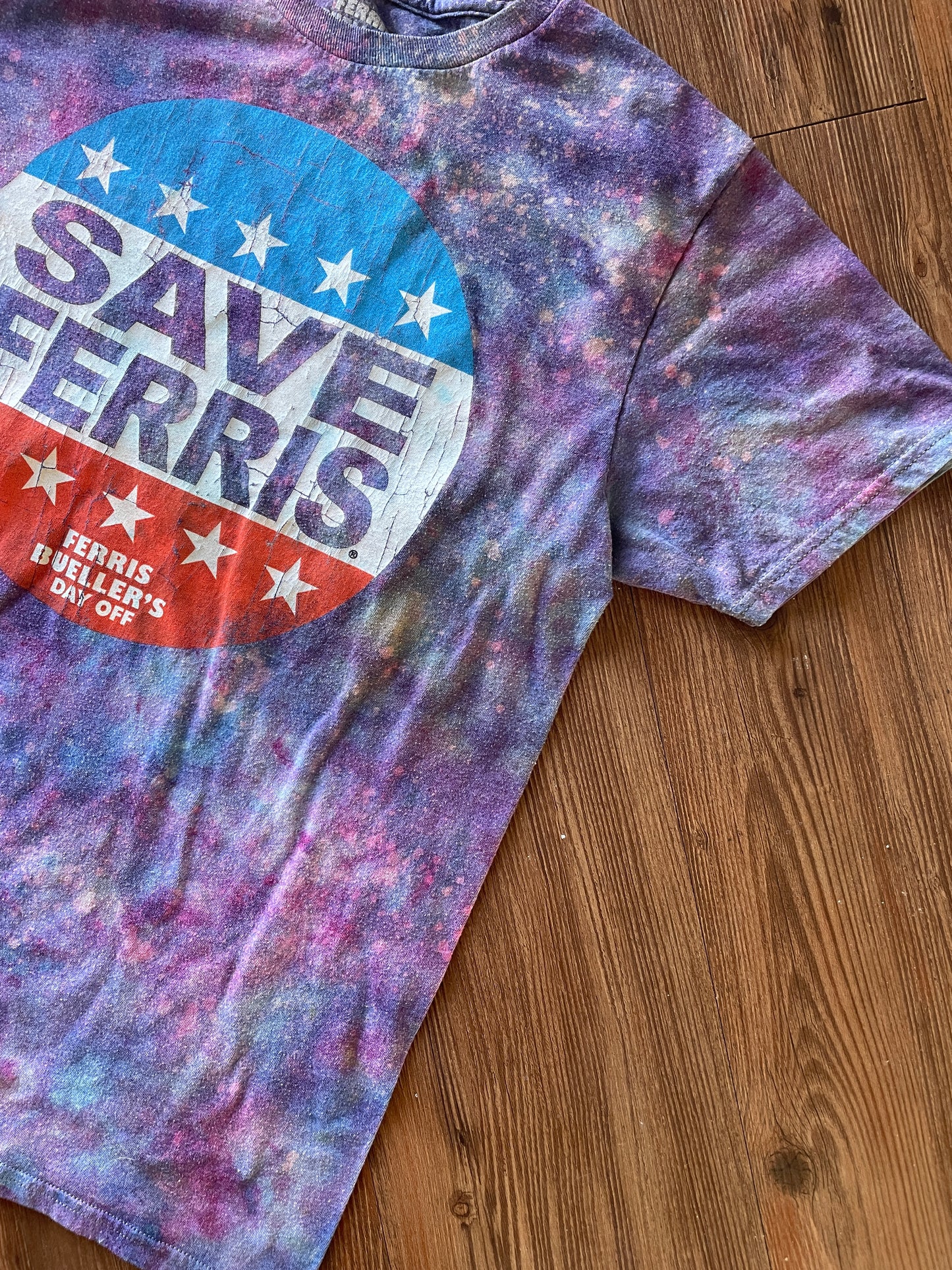 Medium Women’s Save Ferris Handmade Galaxy Tie Dye T-Shirt | Ferris Bueller’s Day Off Reverse Galaxy Short Sleeve