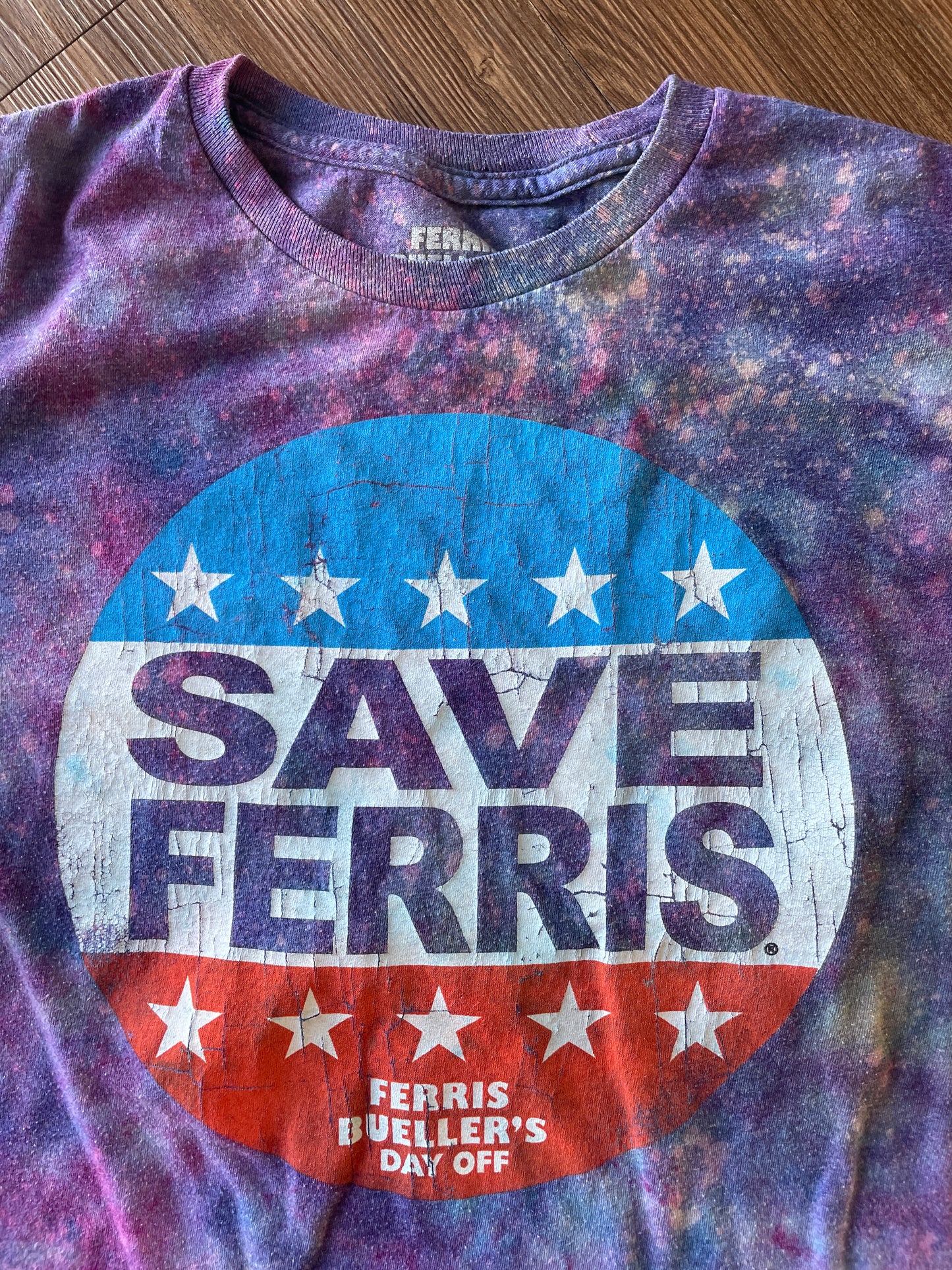 Medium Women’s Save Ferris Handmade Galaxy Tie Dye T-Shirt | Ferris Bueller’s Day Off Reverse Galaxy Short Sleeve