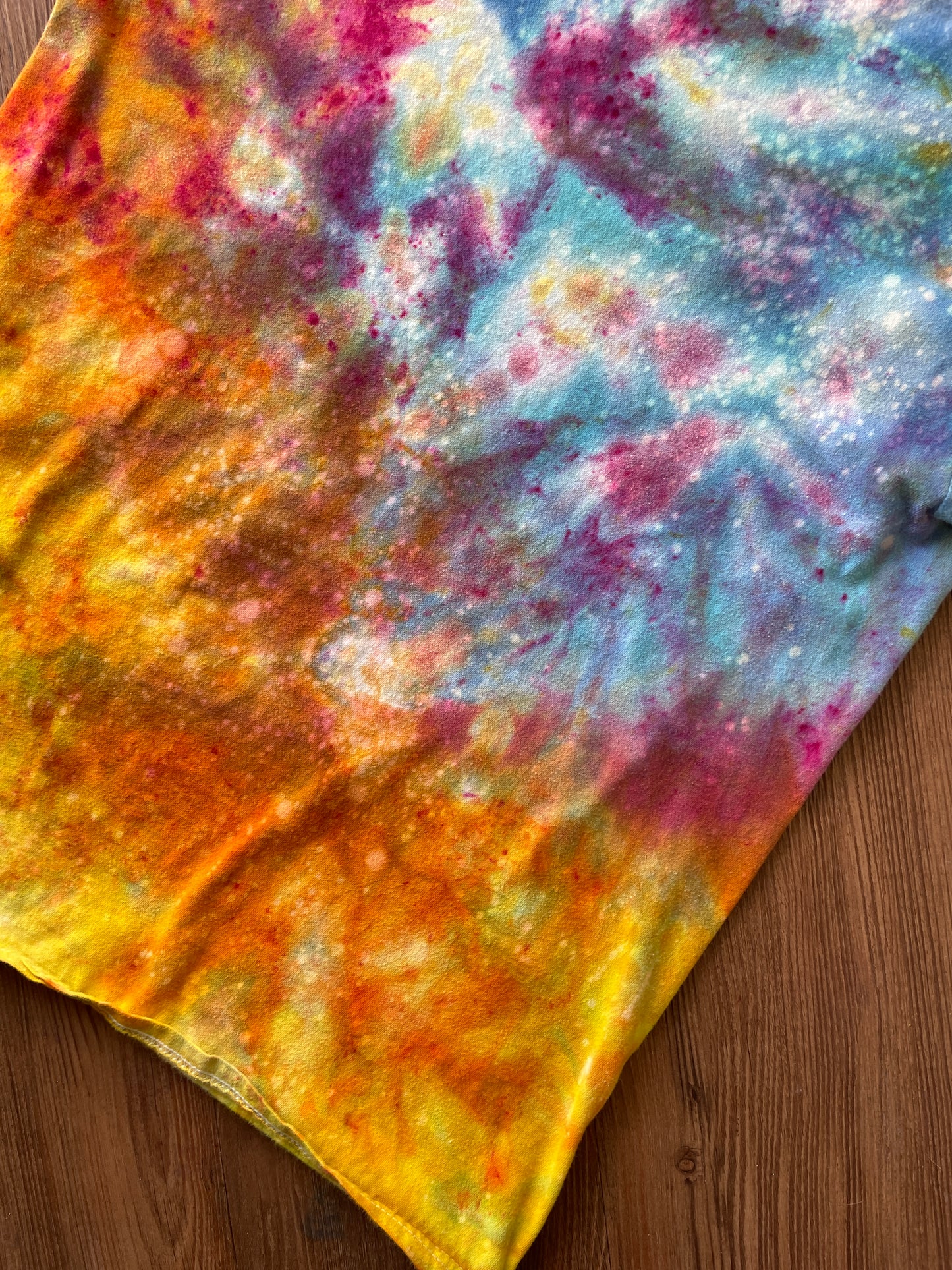 MEDIUM Men's Sunrise Galaxy Tie Dye T-Shirt | Blue, Pink and Yellow Ice Dye Short Sleeve