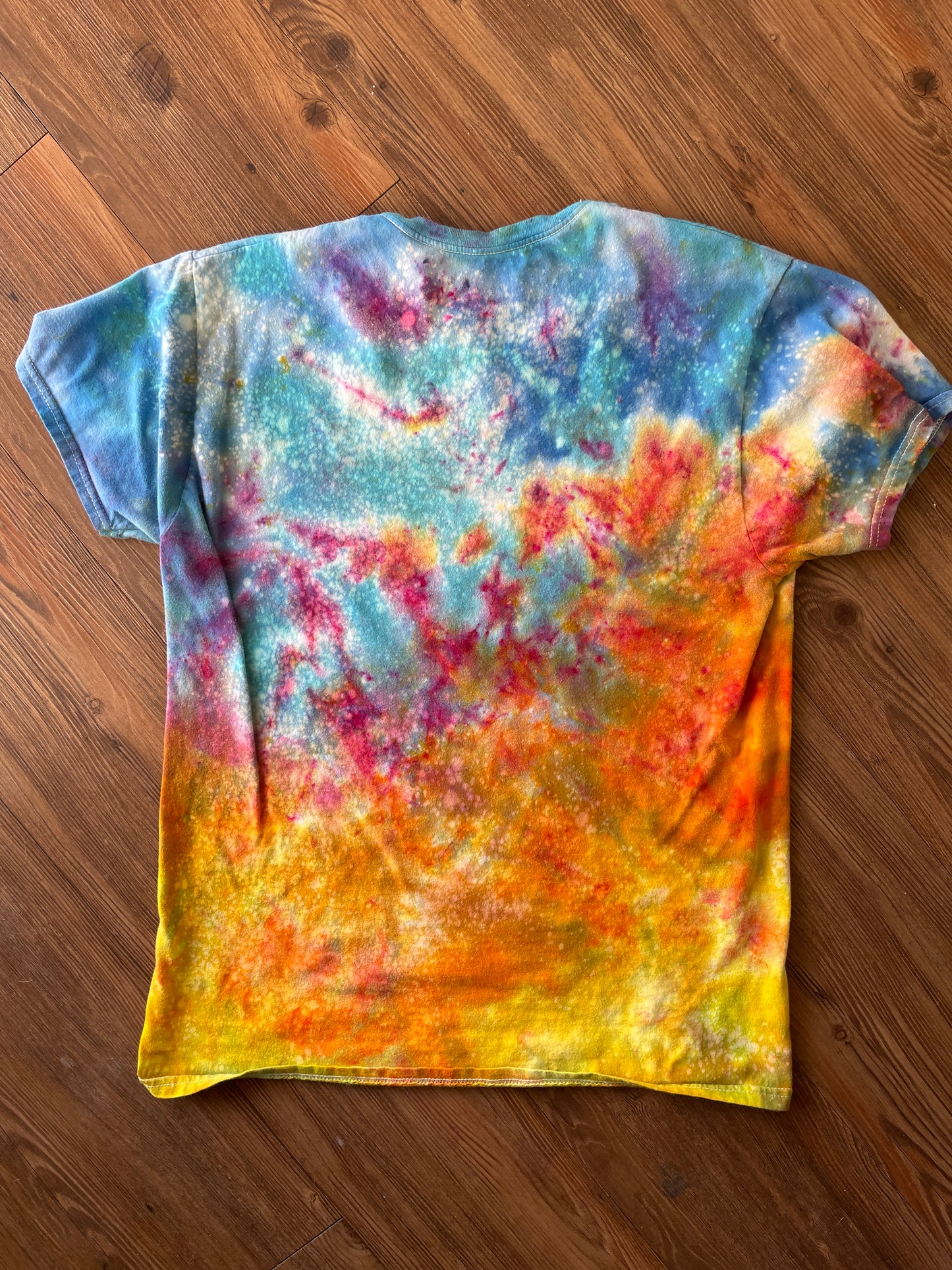 MEDIUM Men's Sunrise Galaxy Tie Dye T-Shirt | Blue, Pink and Yellow Ice Dye Short Sleeve