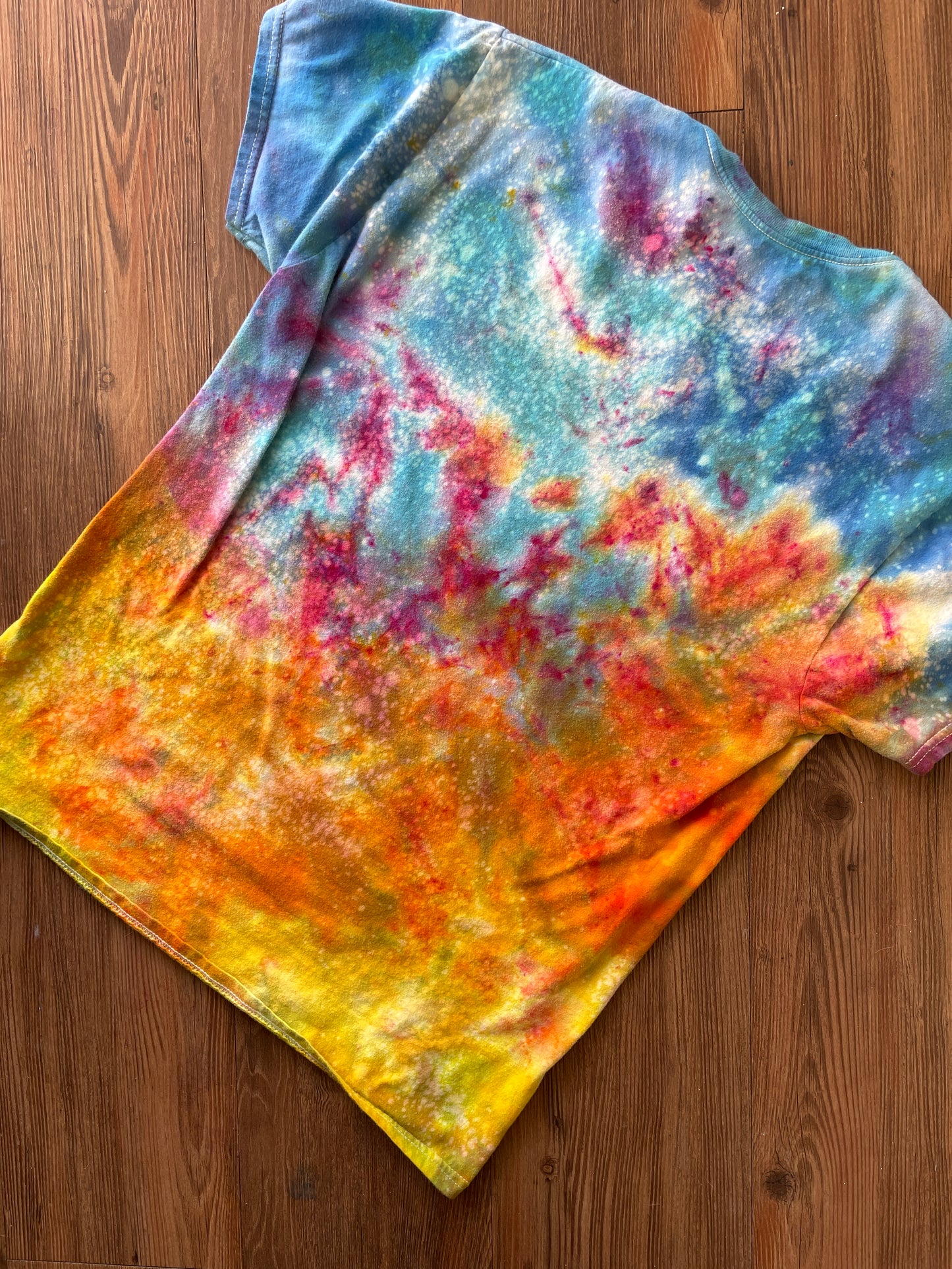 MEDIUM Men's Sunrise Galaxy Tie Dye T-Shirt | Blue, Pink and Yellow Ice Dye Short Sleeve