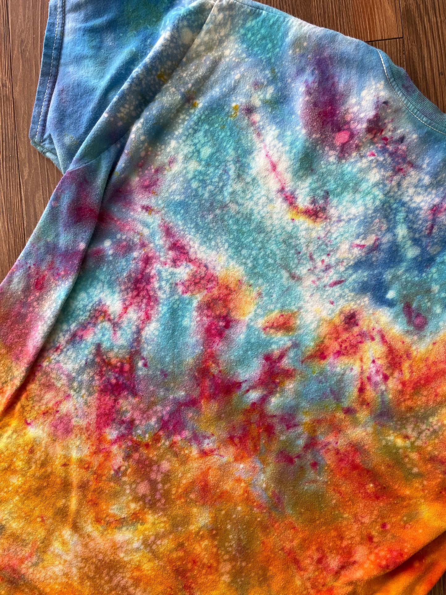 MEDIUM Men's Sunrise Galaxy Tie Dye T-Shirt | Blue, Pink and Yellow Ice Dye Short Sleeve