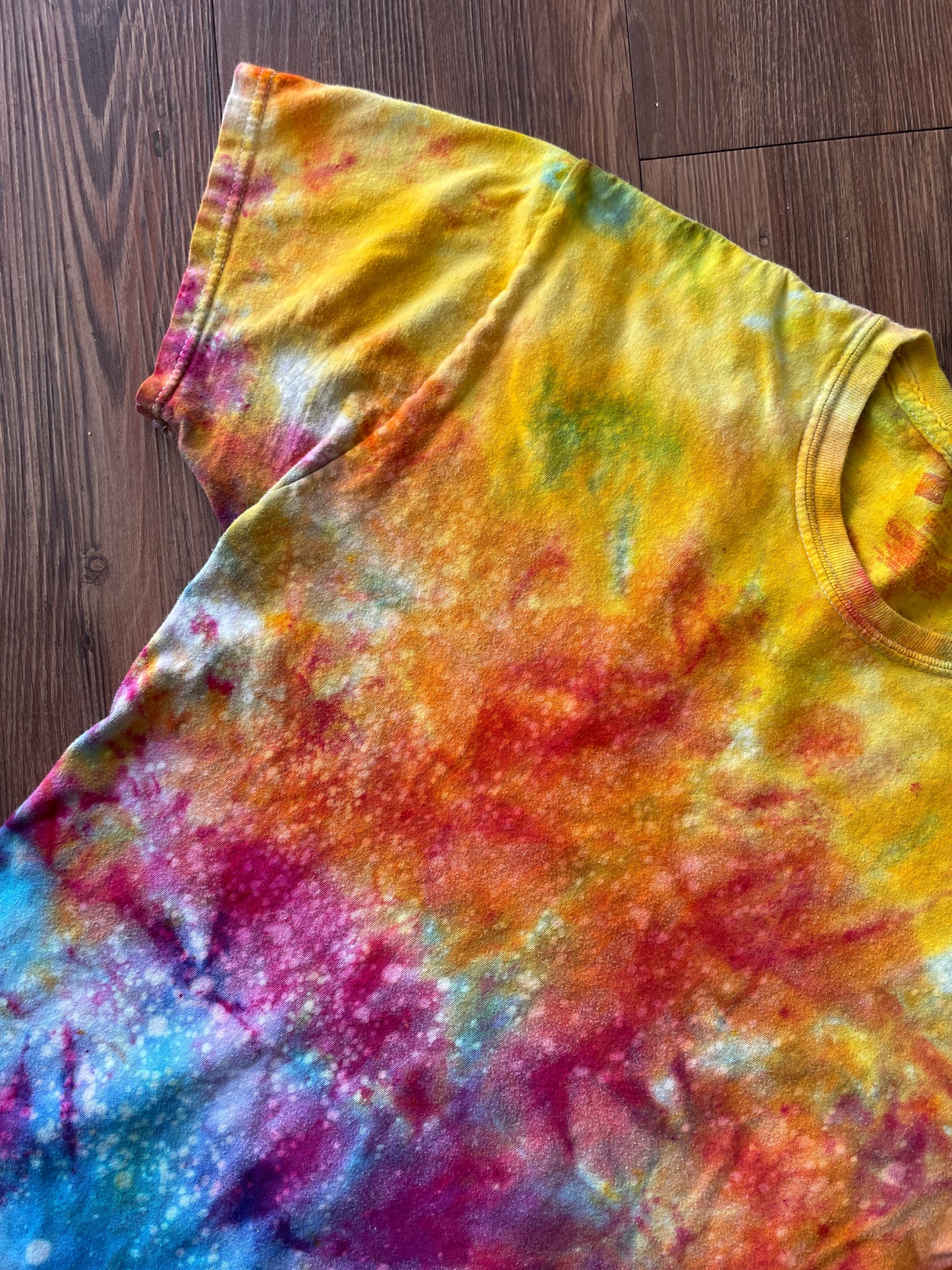 MEDIUM Men's Sunrise Galaxy Tie Dye T-Shirt | Blue, Pink and Yellow Ice Dye Short Sleeve