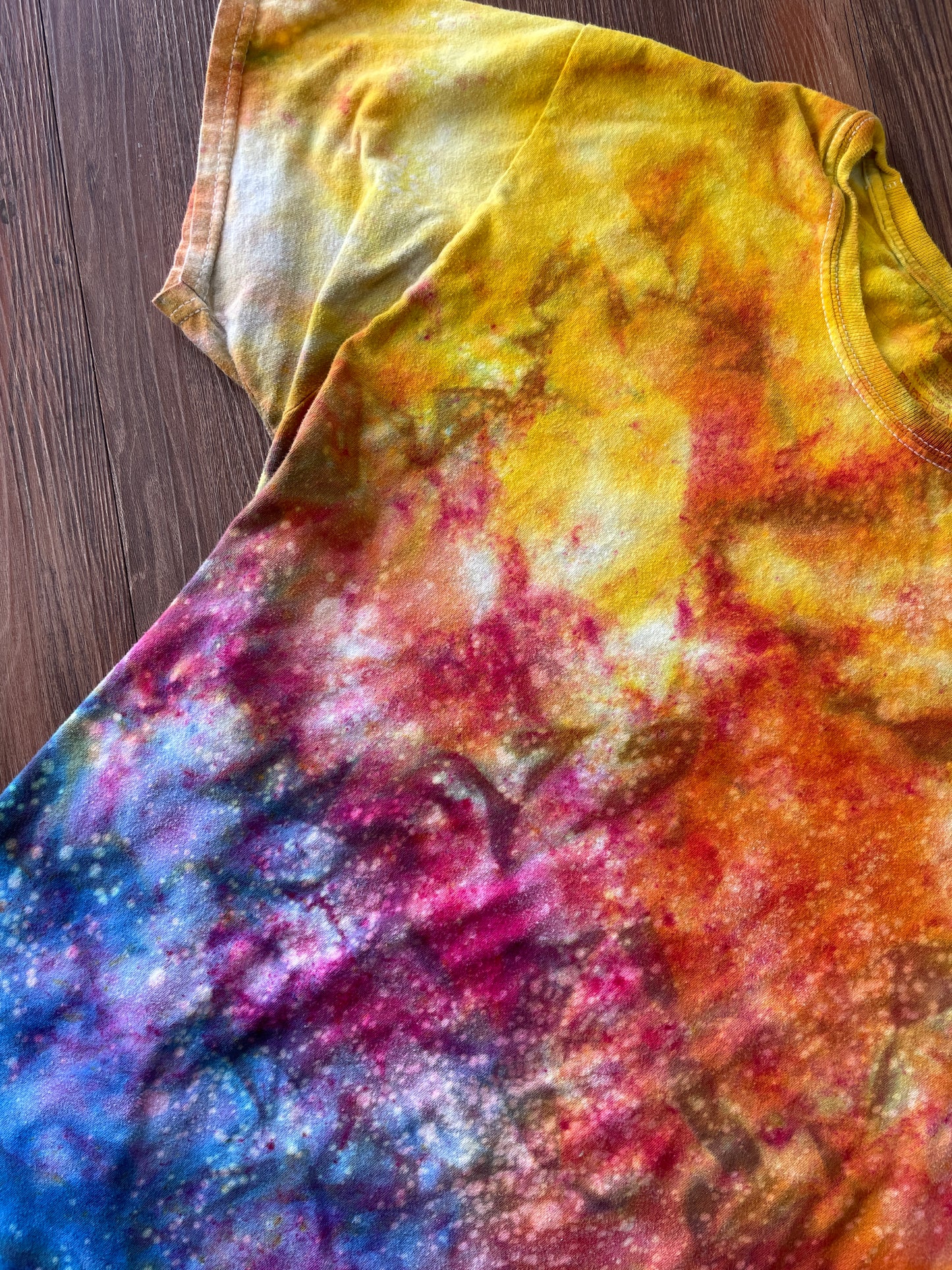 MEDIUM Men's Sunrise Galaxy Tie Dye T-Shirt | Blue, Pink and Yellow Ice Dye Short Sleeve