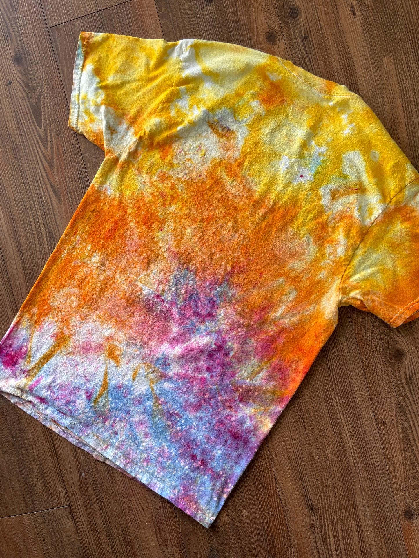 MEDIUM Men's Sunrise Galaxy Tie Dye T-Shirt | Blue, Pink and Yellow Ice Dye Short Sleeve