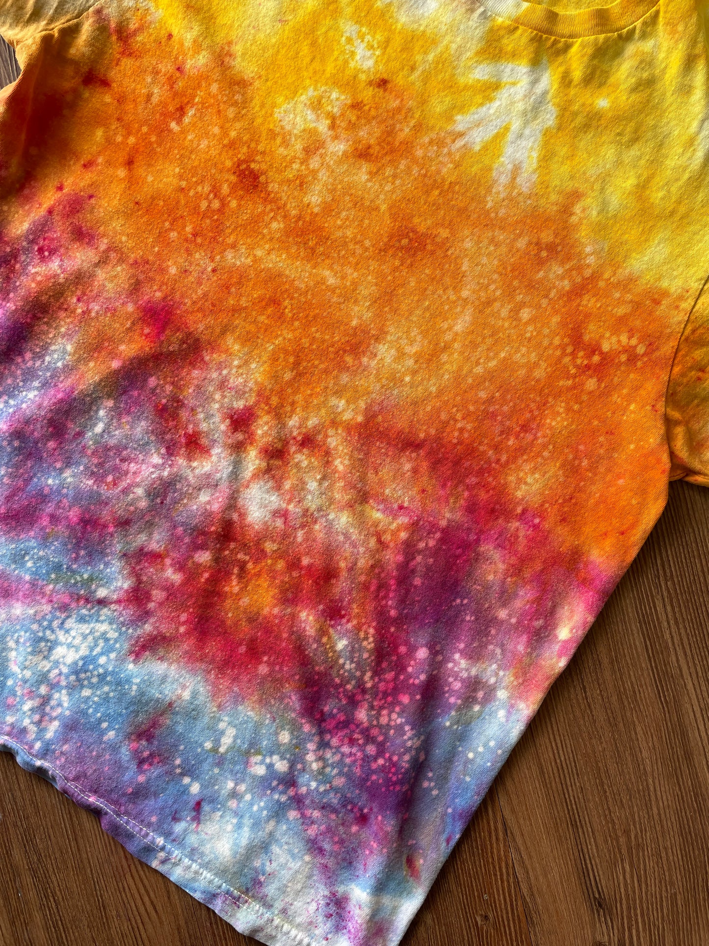 MEDIUM Men's Sunrise Galaxy Tie Dye T-Shirt | Blue, Pink and Yellow Ice Dye Short Sleeve