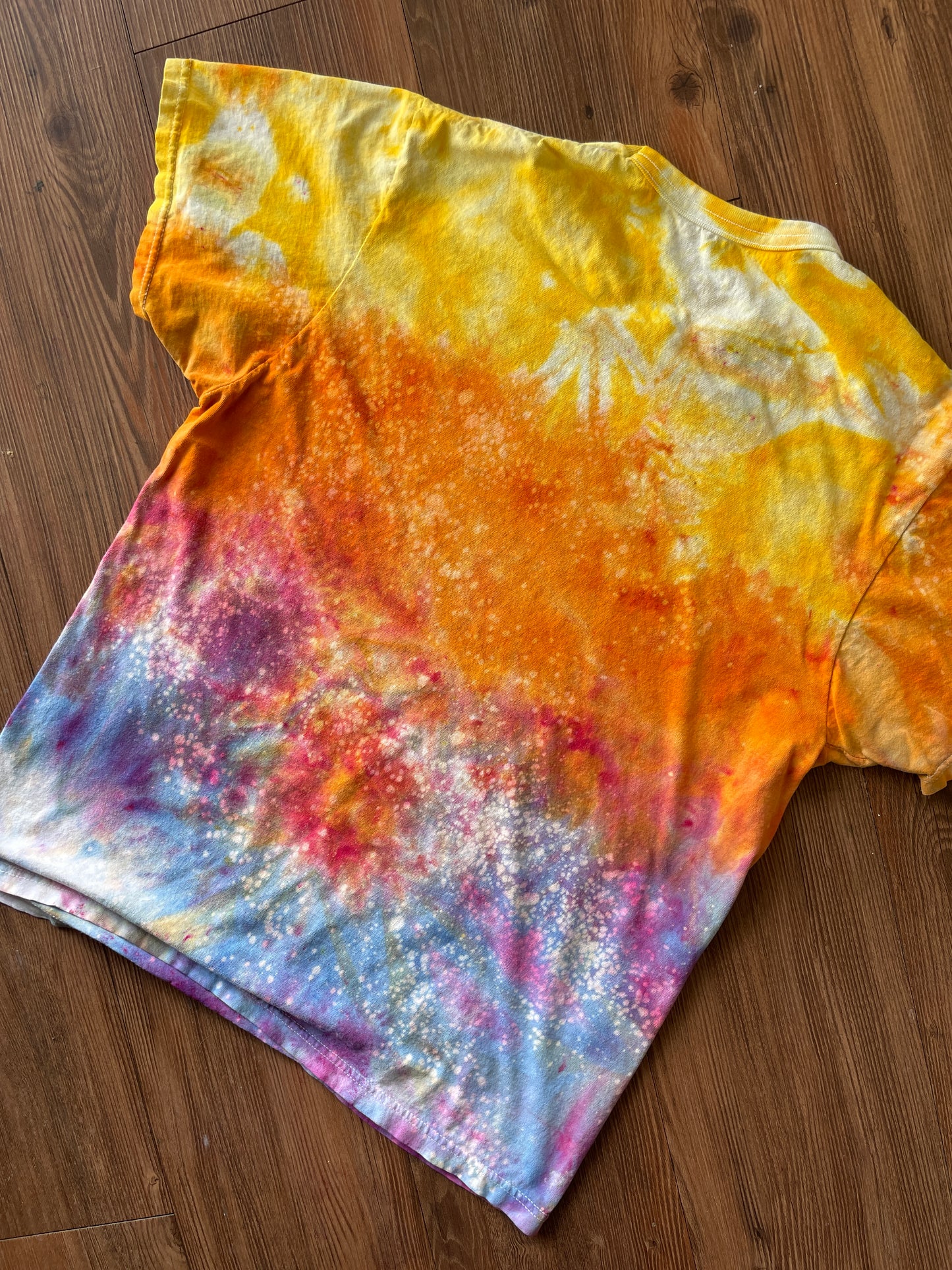 MEDIUM Men's Sunrise Galaxy Tie Dye T-Shirt | Blue, Pink and Yellow Ice Dye Short Sleeve