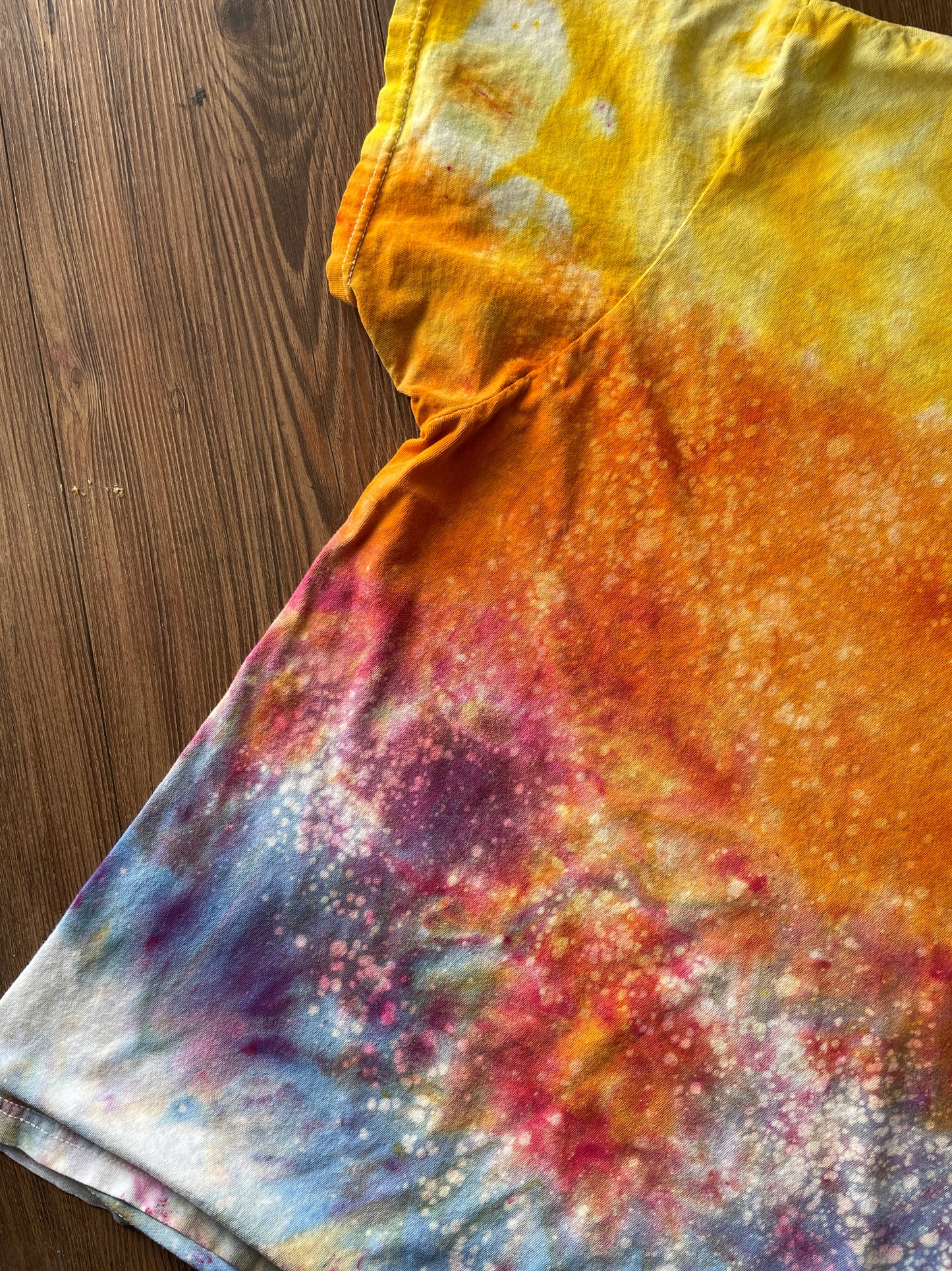 MEDIUM Men's Sunrise Galaxy Tie Dye T-Shirt | Blue, Pink and Yellow Ice Dye Short Sleeve