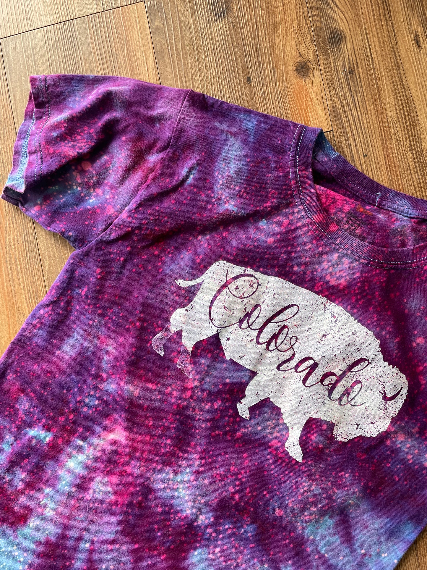 MEDIUM Men’s Colorado Bison Galaxy Tie Dye T-Shirt | Purple Ice Dye Short Sleeve Tee