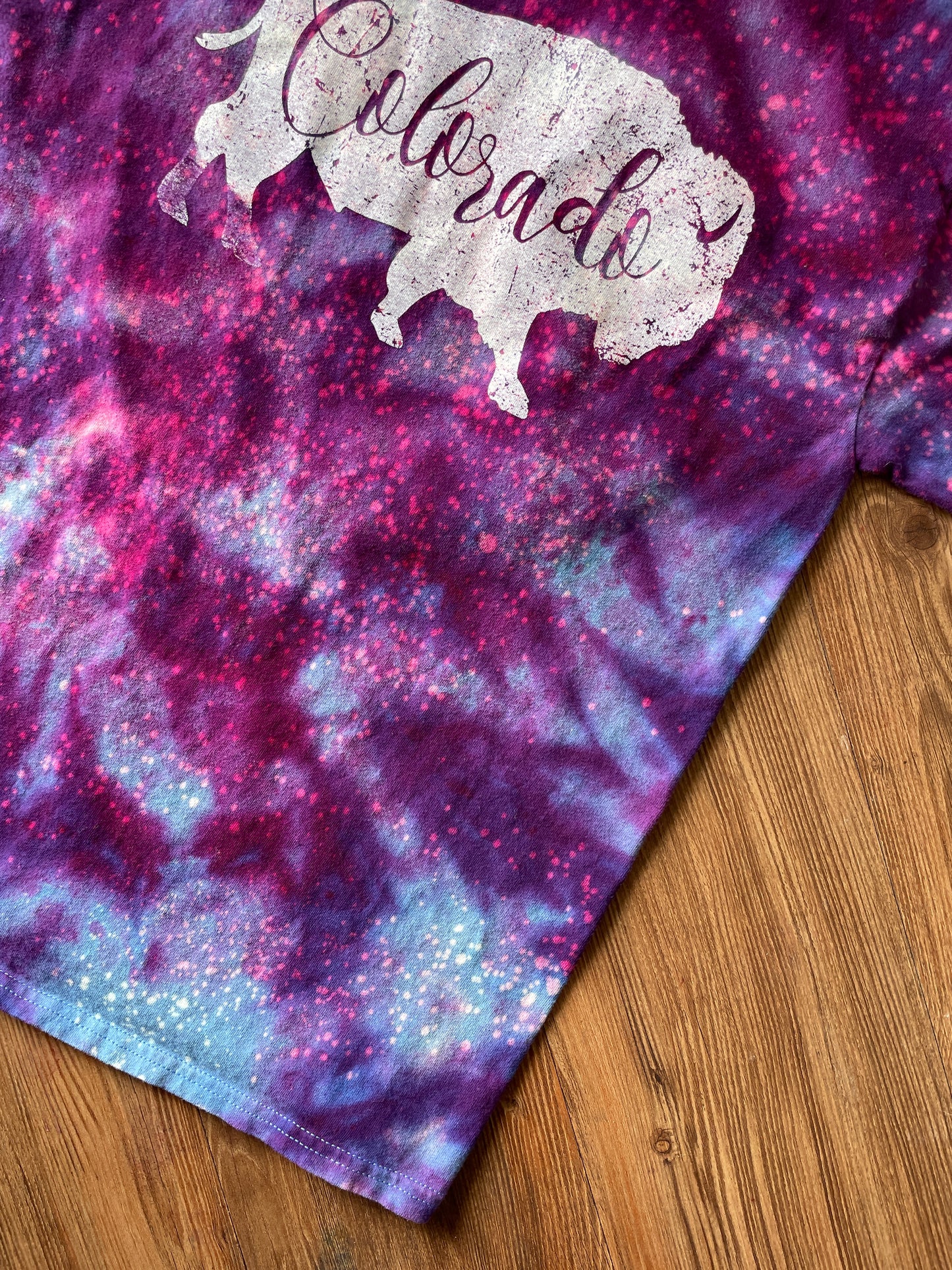 MEDIUM Men’s Colorado Bison Galaxy Tie Dye T-Shirt | Purple Ice Dye Short Sleeve Tee