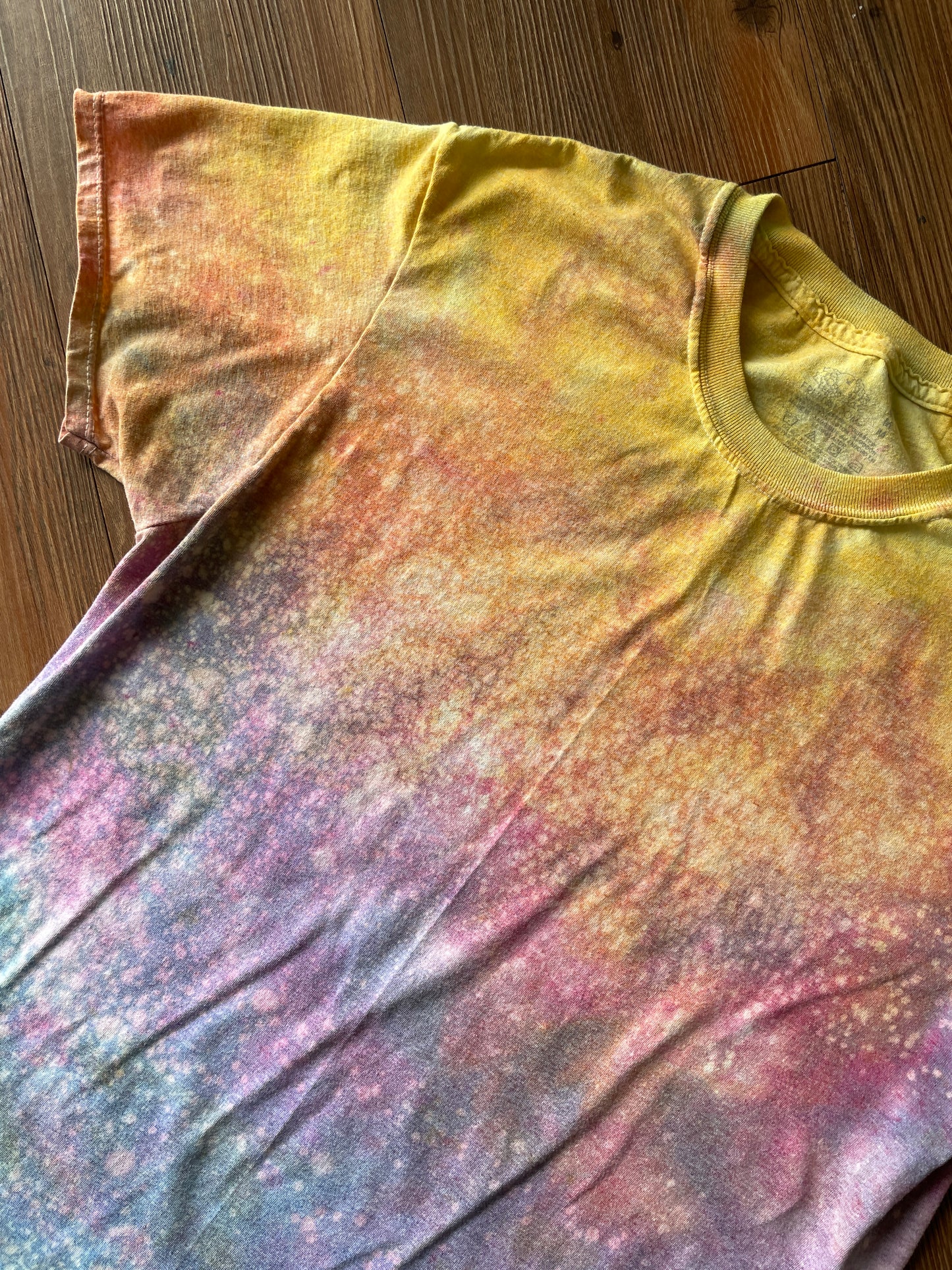 MEDIUM Men's Pastel Sunrise Galaxy Tie Dye T-Shirt | Blue, Pink and Yellow Ice Dye Short Sleeve
