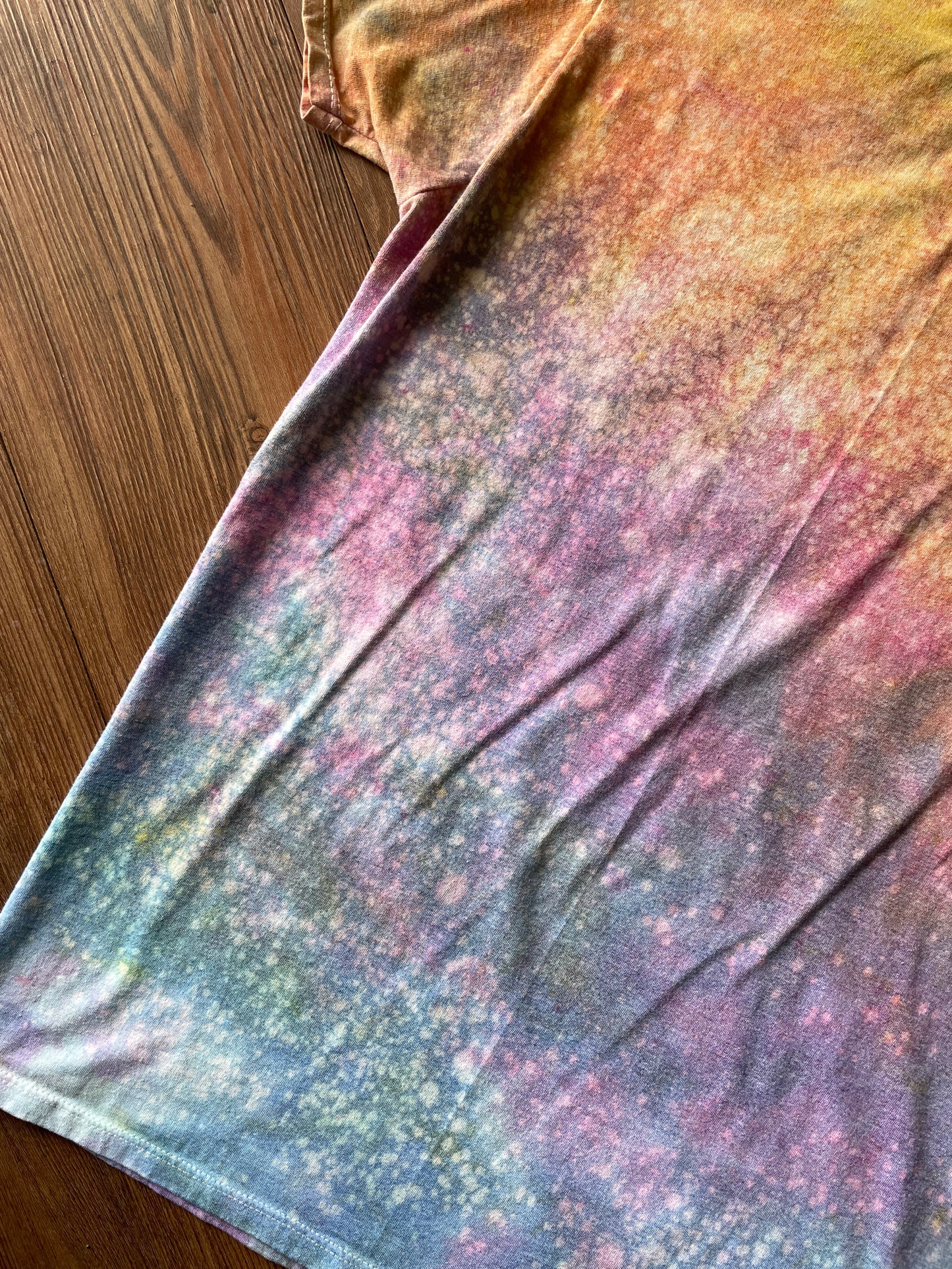 MEDIUM Men's Pastel Sunrise Galaxy Tie Dye T-Shirt | Blue, Pink and Yellow Ice Dye Short Sleeve