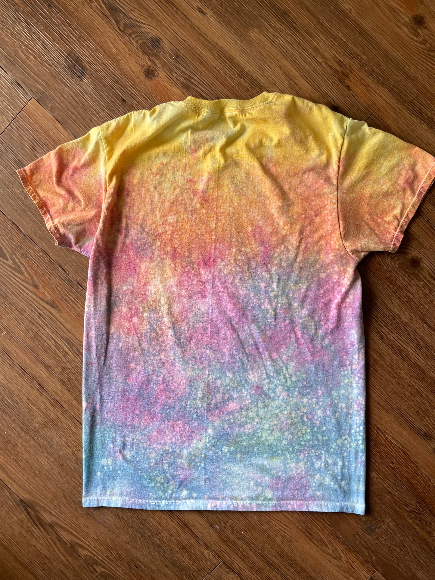 MEDIUM Men's Pastel Sunrise Galaxy Tie Dye T-Shirt | Blue, Pink and Yellow Ice Dye Short Sleeve