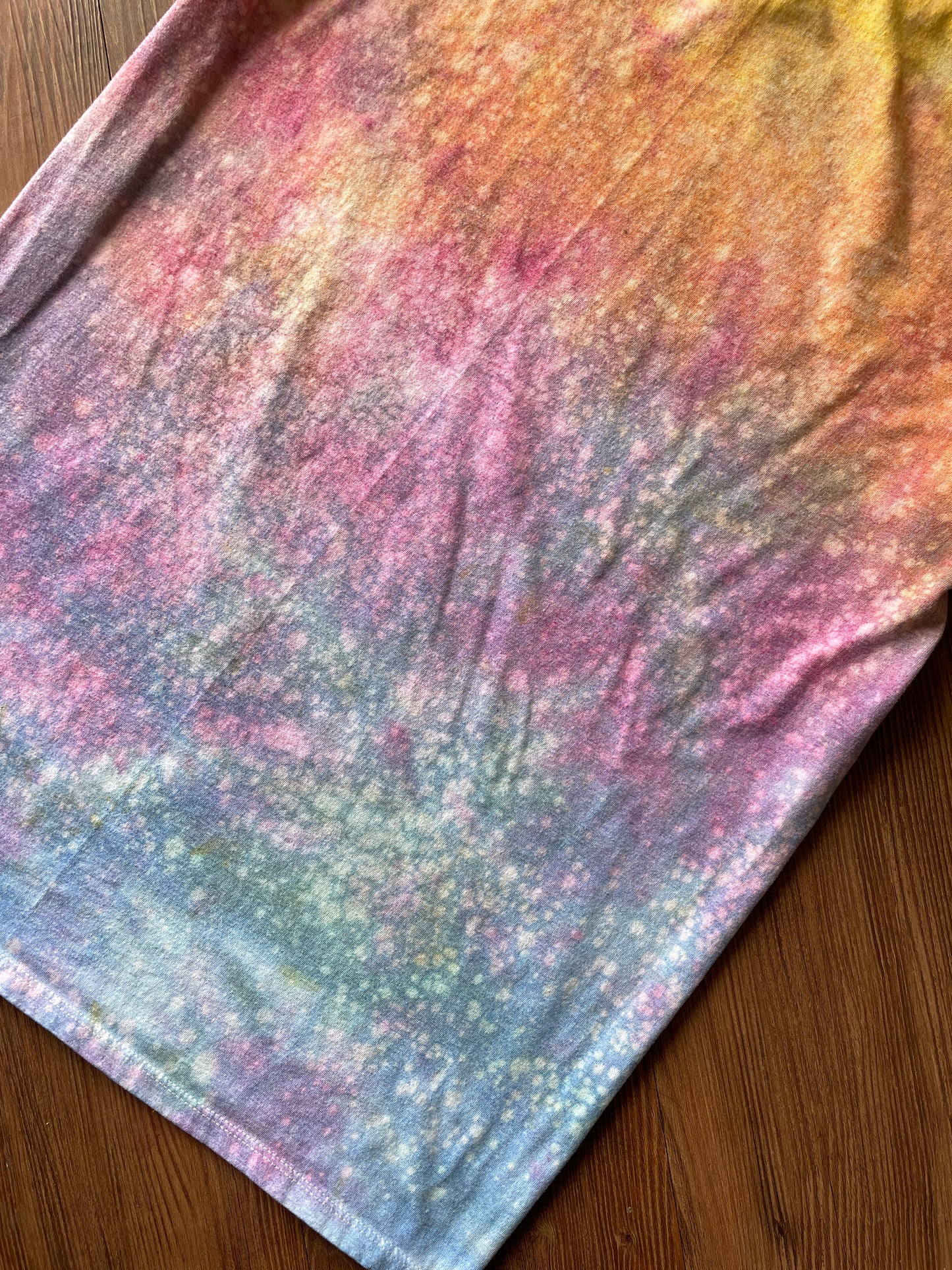 MEDIUM Men's Pastel Sunrise Galaxy Tie Dye T-Shirt | Blue, Pink and Yellow Ice Dye Short Sleeve