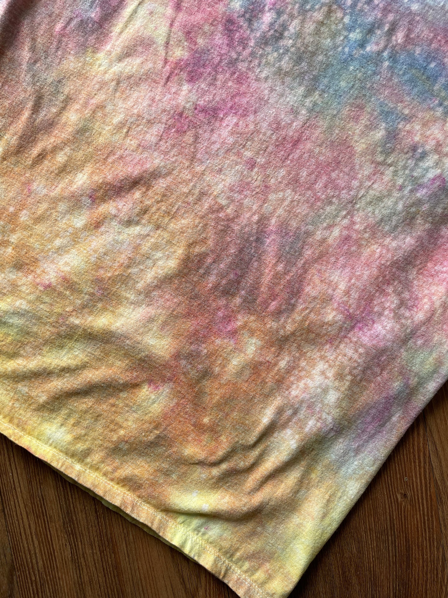 MEDIUM Men's Pastel Sunrise Galaxy Tie Dye T-Shirt | Blue, Pink and Yellow Ice Dye Short Sleeve