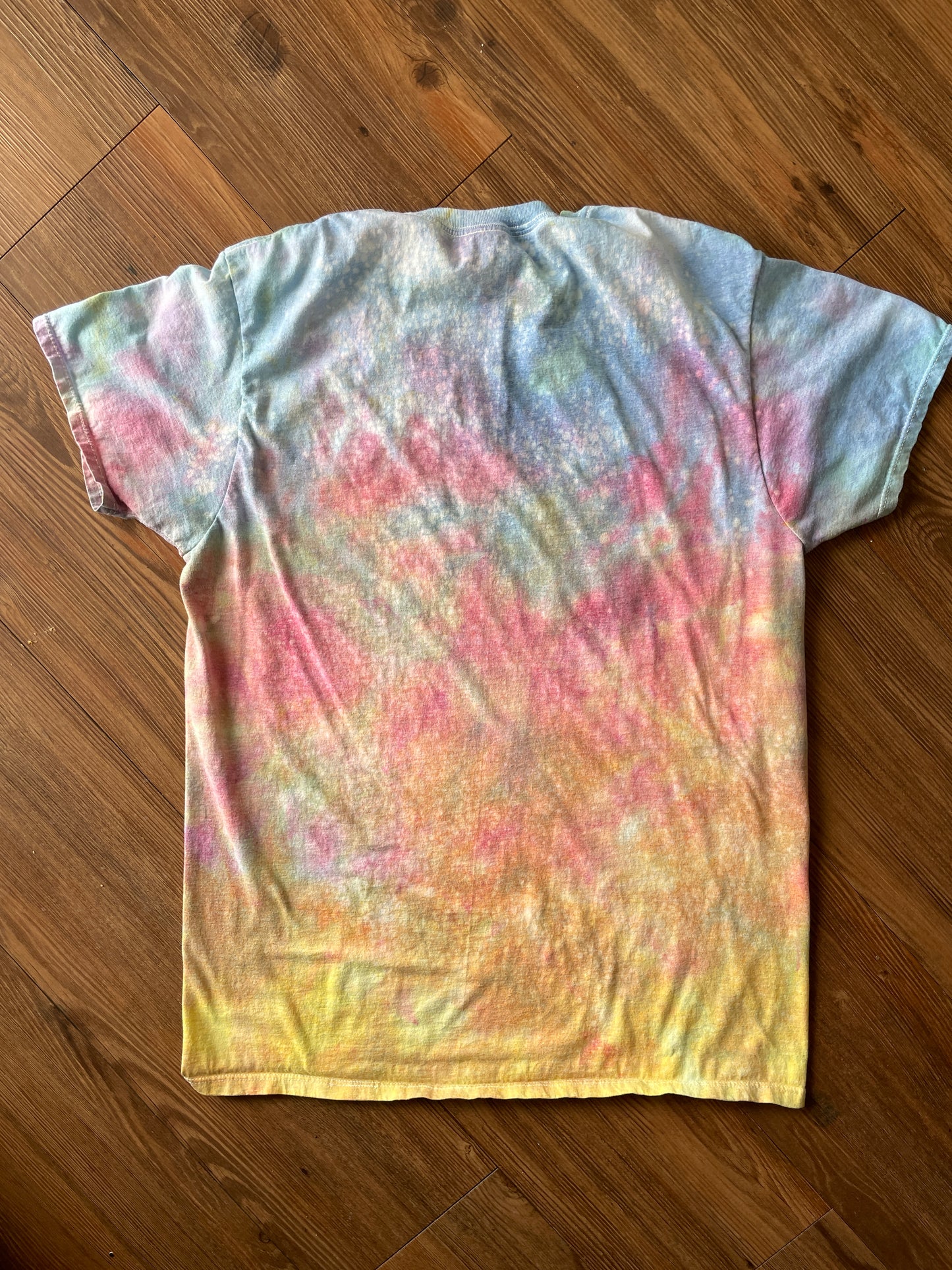 MEDIUM Men's Pastel Sunrise Galaxy Tie Dye T-Shirt | Blue, Pink and Yellow Ice Dye Short Sleeve