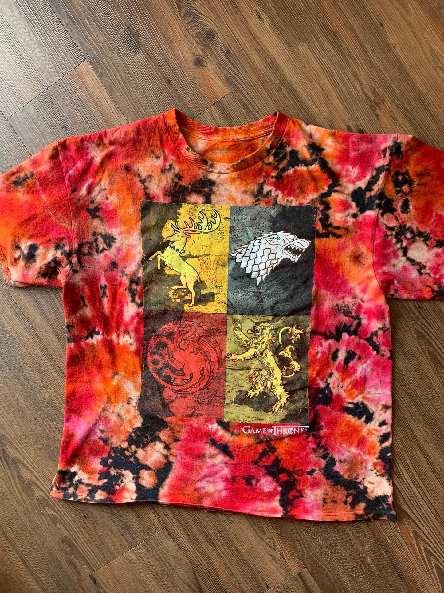 Game of Thrones Houses Handmade Reverse Tie Dye t-shirt | Bleach Acid Dye Men's L/XL Short Sleeve Top | Upcycled & Tie Dyed by Hand