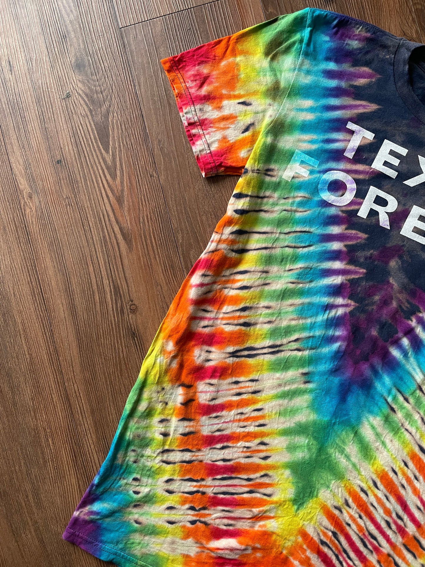 Texas Forever Reverse Tie Dye t-shirt | Friday Night Lights Rainbow Bleach Dye Short Sleeve Top Size Medium | Upcycled & Tie Dyed by Hand