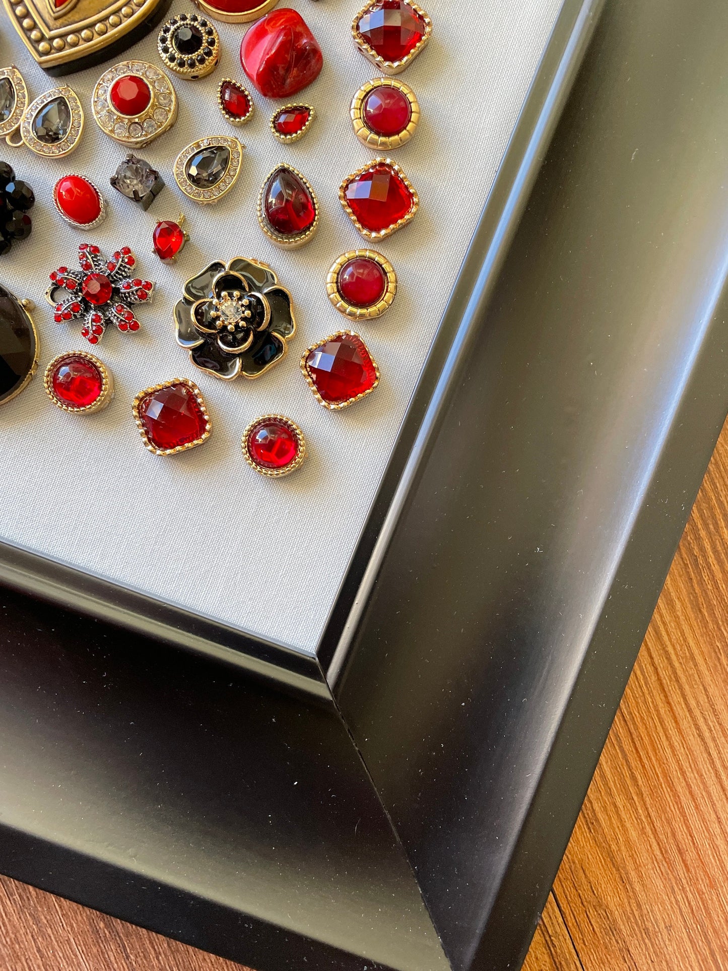 Black, Red, and Gold Framed Jewelry Christmas Tree Handmade with Over 50 Pieces of Vintage & Upcycled Jewelry