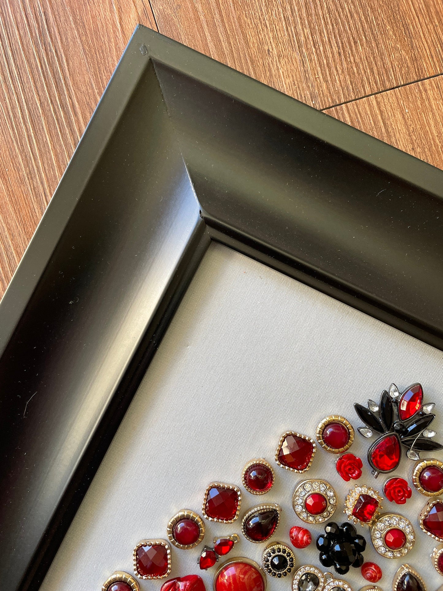 Black, Red, and Gold Framed Jewelry Christmas Tree Handmade with Over 50 Pieces of Vintage & Upcycled Jewelry