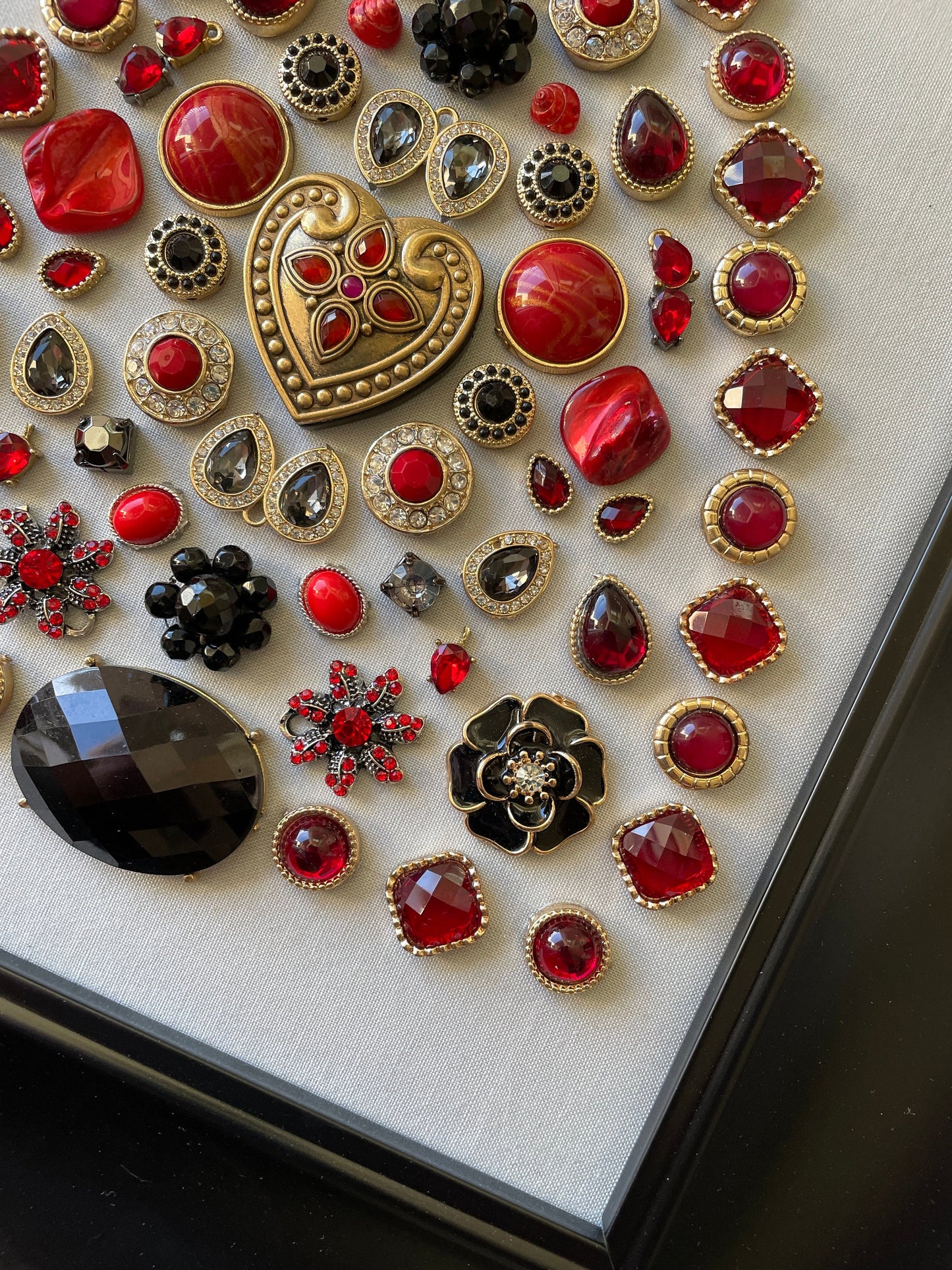 Black, Red, and Gold Framed Jewelry Christmas Tree Handmade with Over 50 Pieces of Vintage & Upcycled Jewelry