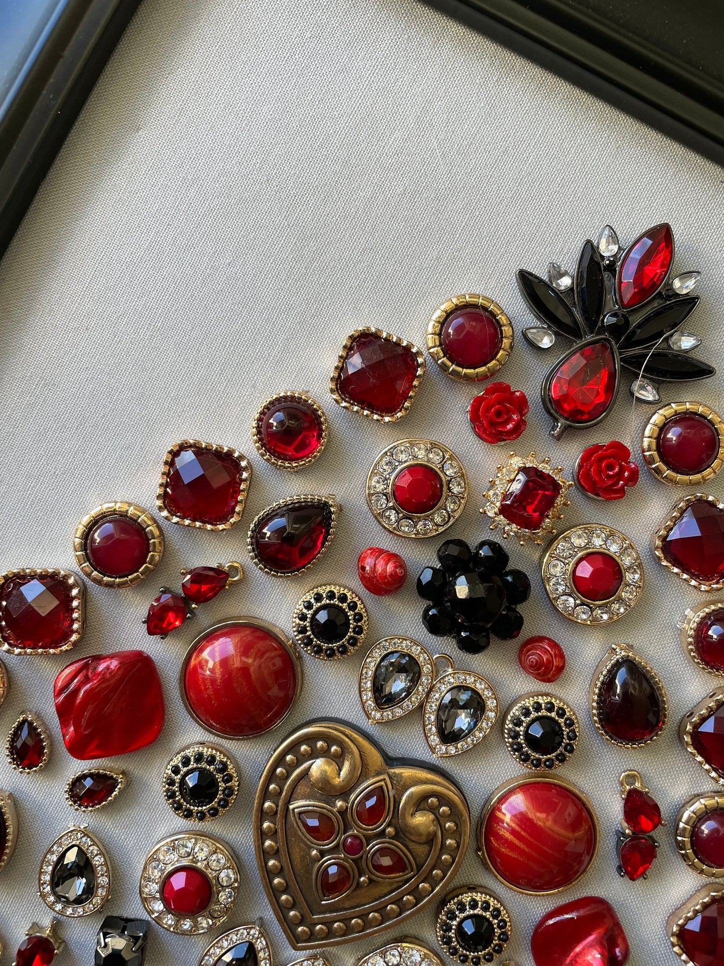 Black, Red, and Gold Framed Jewelry Christmas Tree Handmade with Over 50 Pieces of Vintage & Upcycled Jewelry