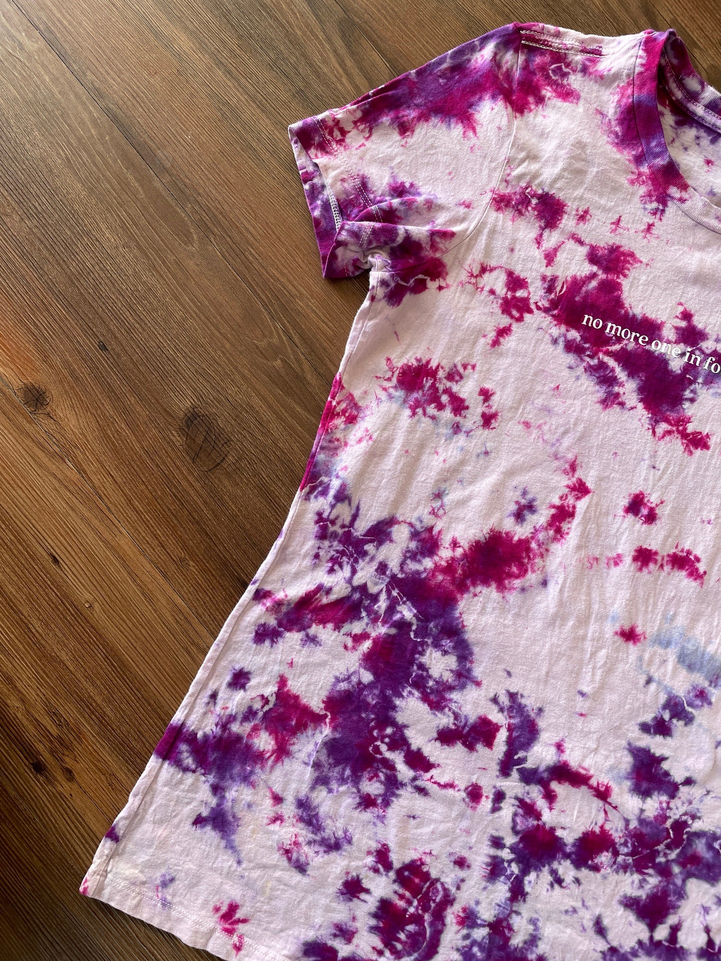 No More 1 in 4 Handmade Tie Dye t-shirt | Sexual Abuse Awareness Short Sleeve Top Women’s Medium | Sustainably Made