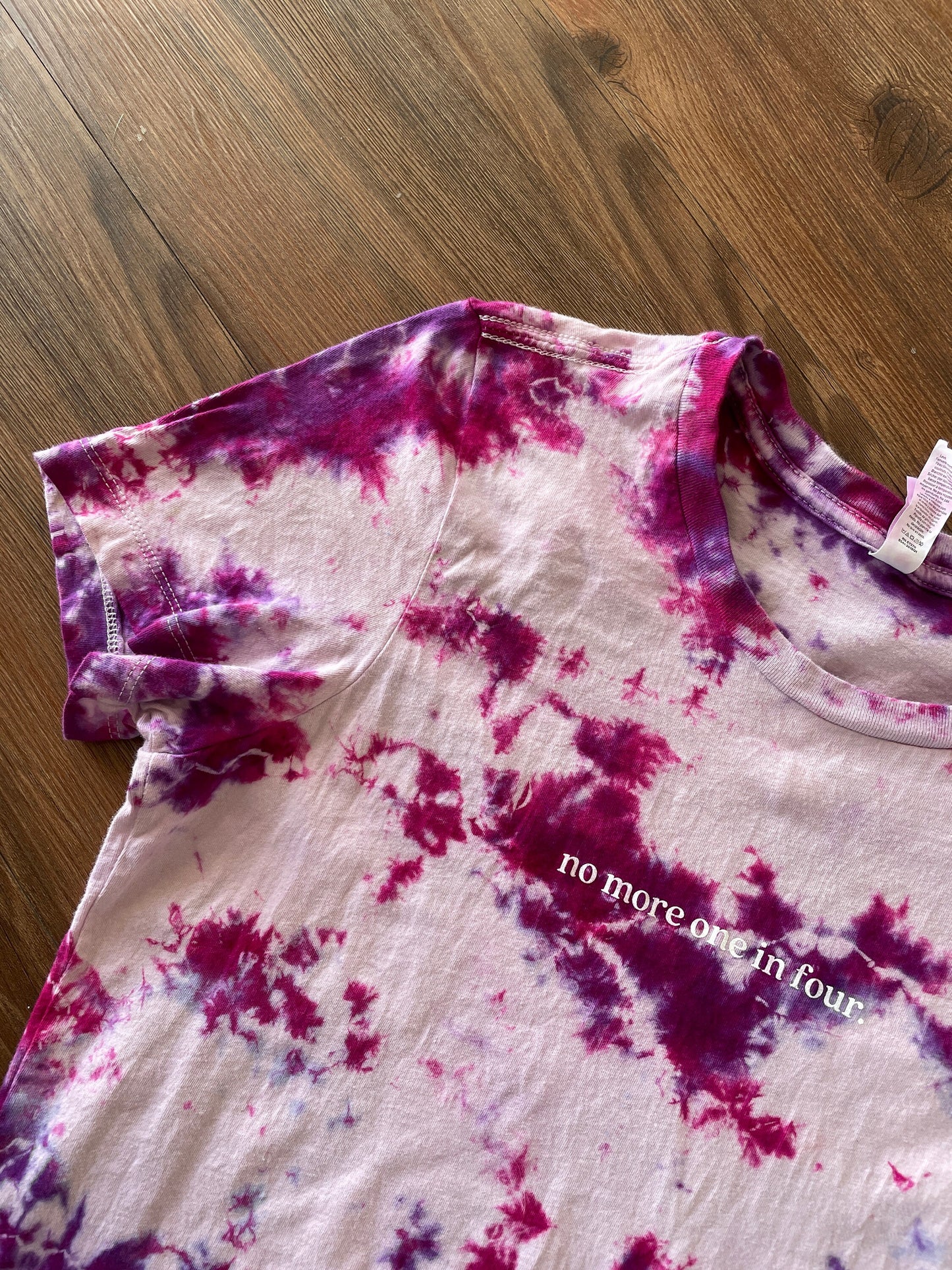 No More 1 in 4 Handmade Tie Dye t-shirt | Sexual Abuse Awareness Short Sleeve Top Women’s Medium | Sustainably Made