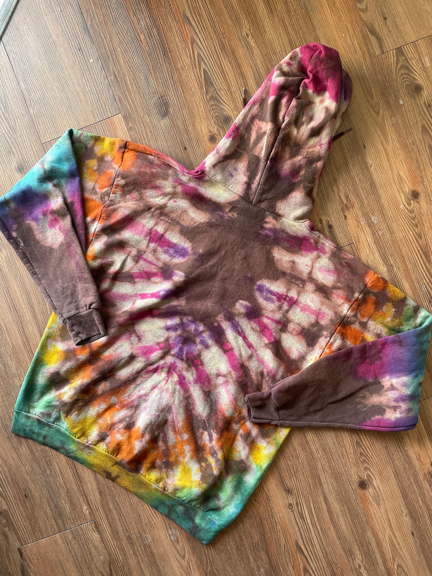 307 Wyoming Handmade Reverse Tie Dye Hoodie | UW Cowboys Bleach Dye Long Sleeve Top Unisex Size Large