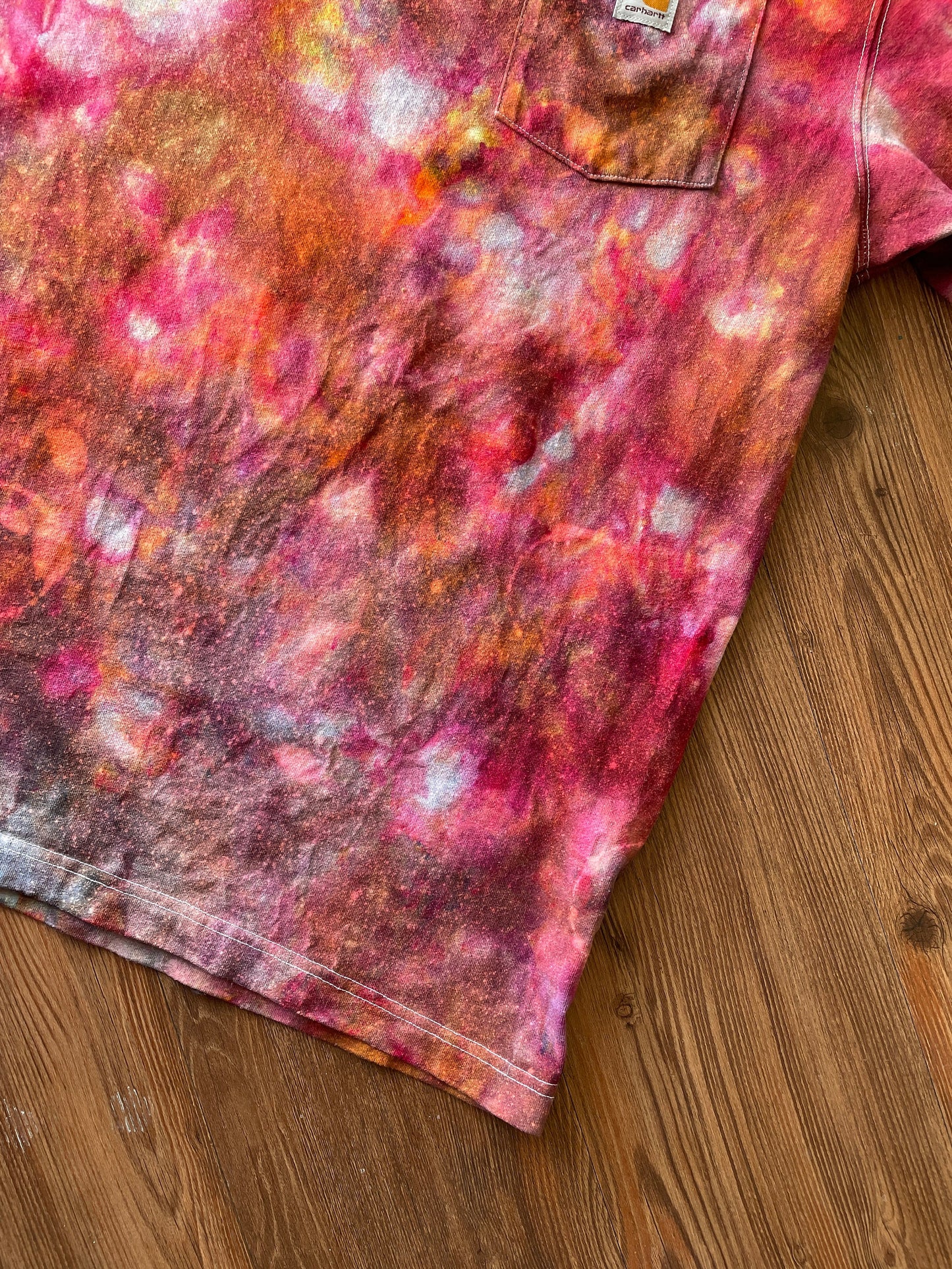 Carhartt Pocket Handmade Galaxy Tie Dye t-shirt | Oversized Loose Fit Fire Dye Ice Dye Short Sleeve Top Unisex Size Large