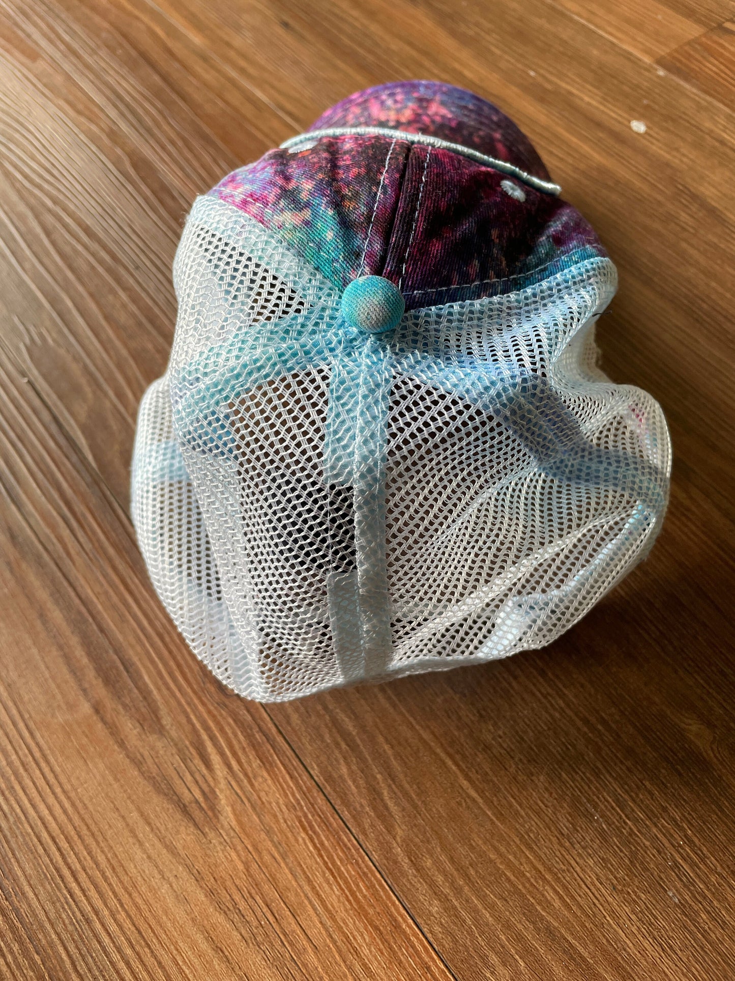 Surf Wyoming Bison Handmade Tie Dye Trucker Hat | Wyoming Flag Pink Ice Dyed Bleach Dyed Adjustable Hat | Handmade & Thrifted