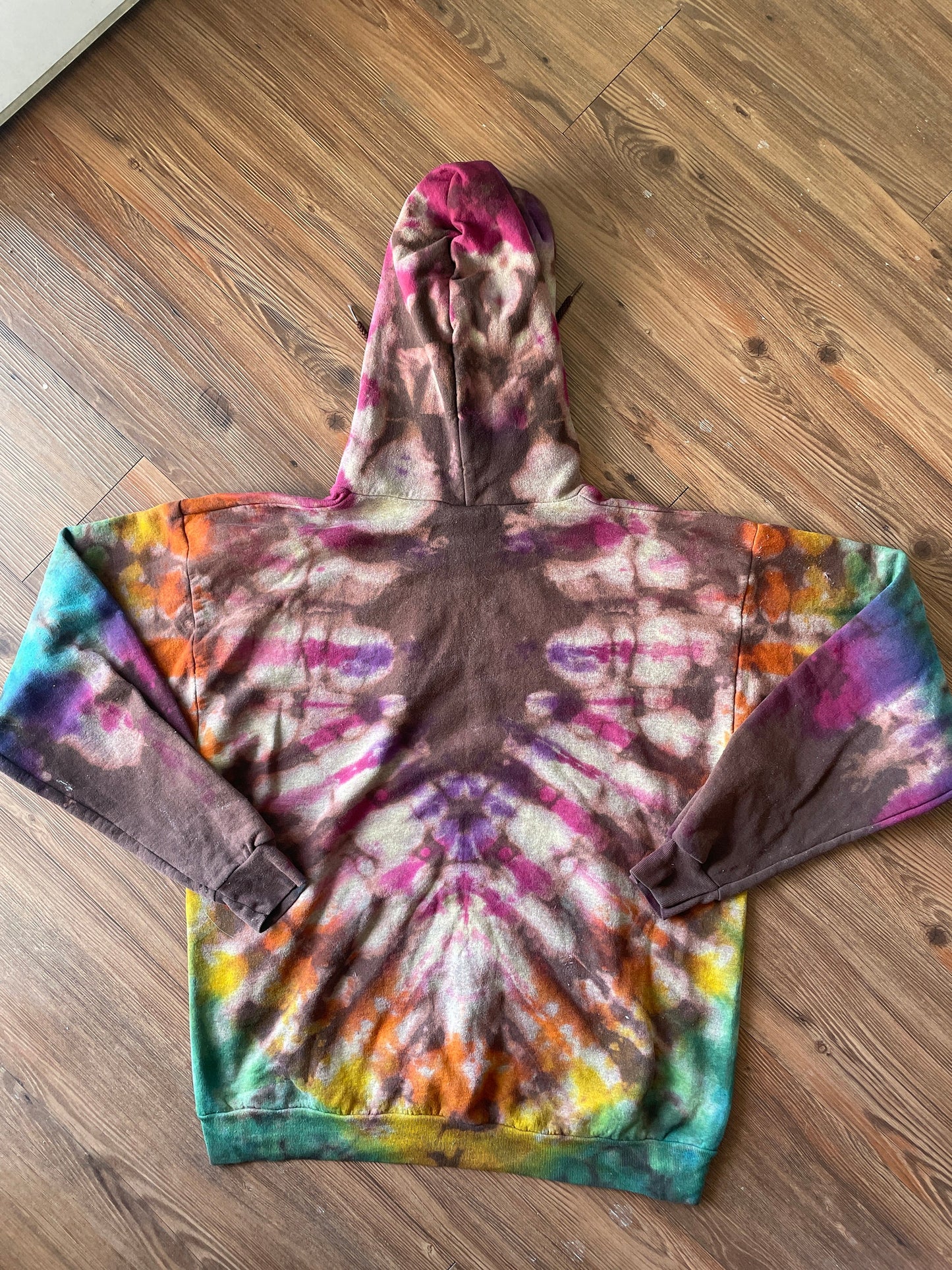 307 Wyoming Handmade Reverse Tie Dye Hoodie | UW Cowboys Bleach Dye Long Sleeve Top Unisex Size Large