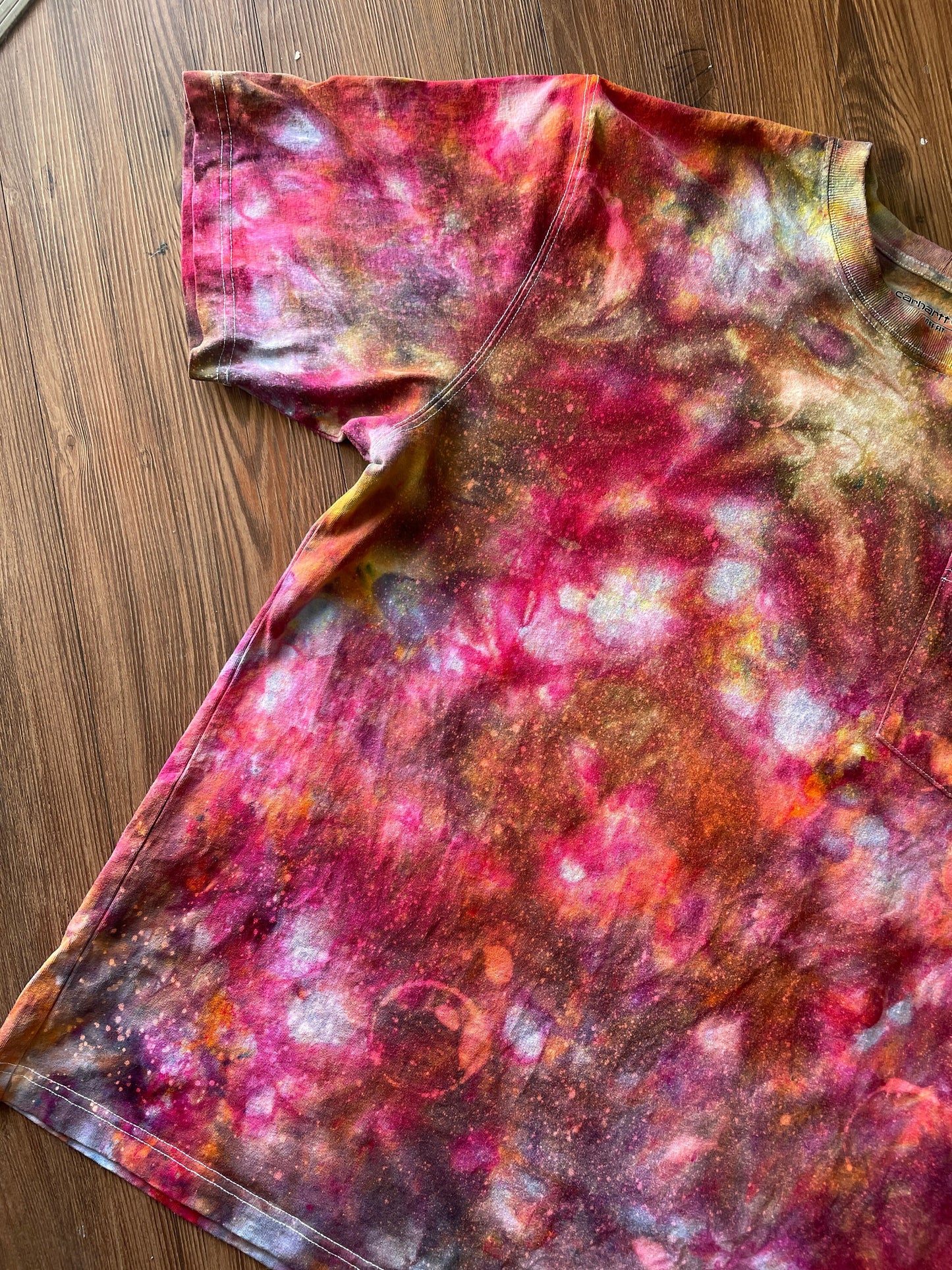 Carhartt Pocket Handmade Galaxy Tie Dye t-shirt | Oversized Loose Fit Fire Dye Ice Dye Short Sleeve Top Unisex Size Large