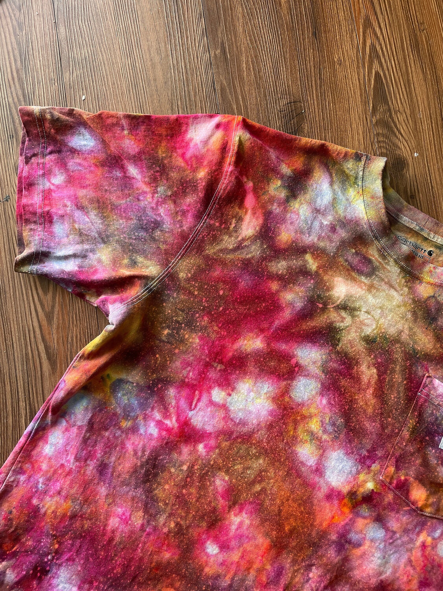 Carhartt Pocket Handmade Galaxy Tie Dye t-shirt | Oversized Loose Fit Fire Dye Ice Dye Short Sleeve Top Unisex Size Large
