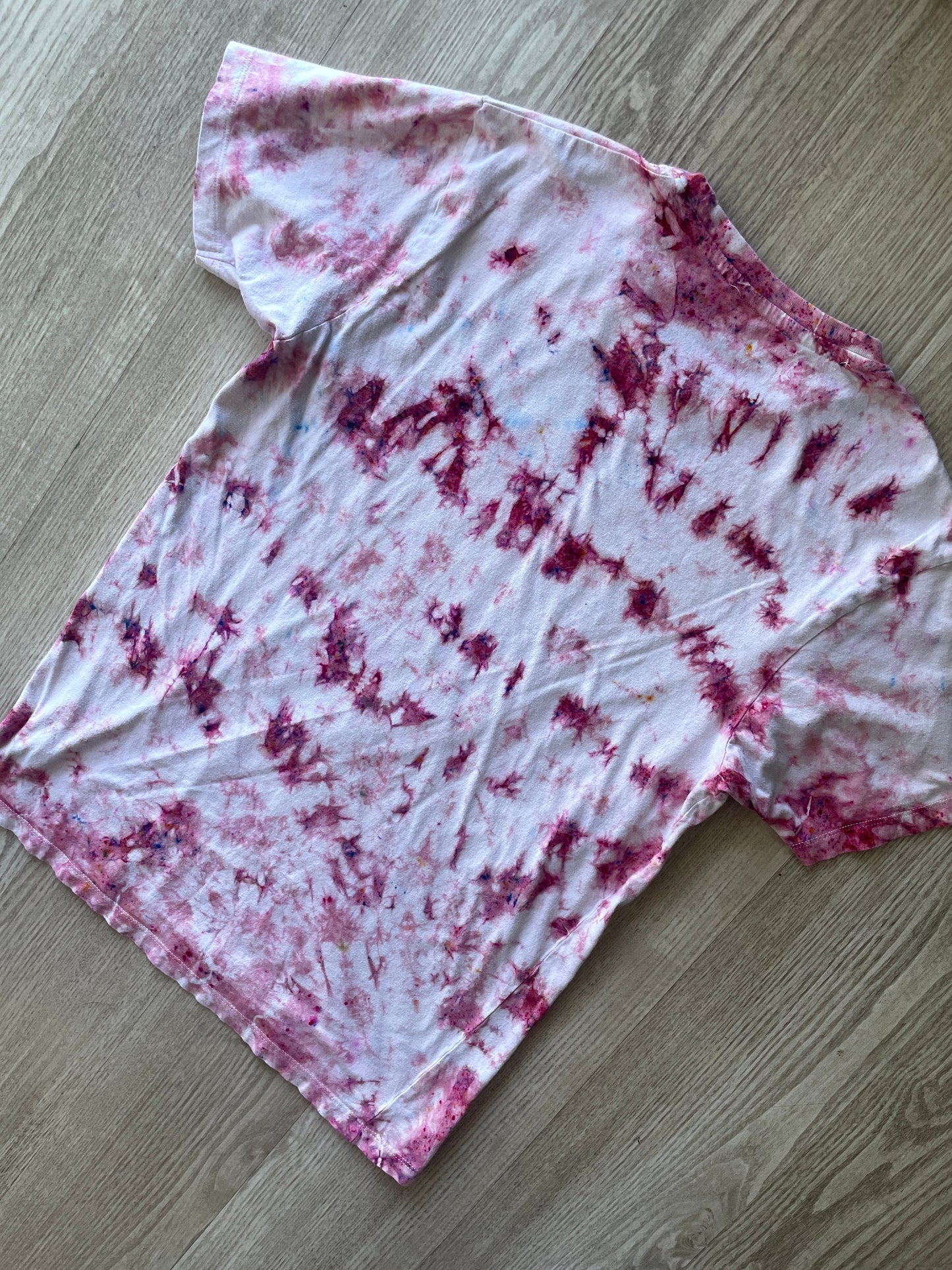 MEDIUM Men’s Mountain Hardwear Handmade Tie Dye Short Sleeve T-Shirt | One-Of-a-Kind Upcycled White and Pink "Funfetti" Crumpled Top