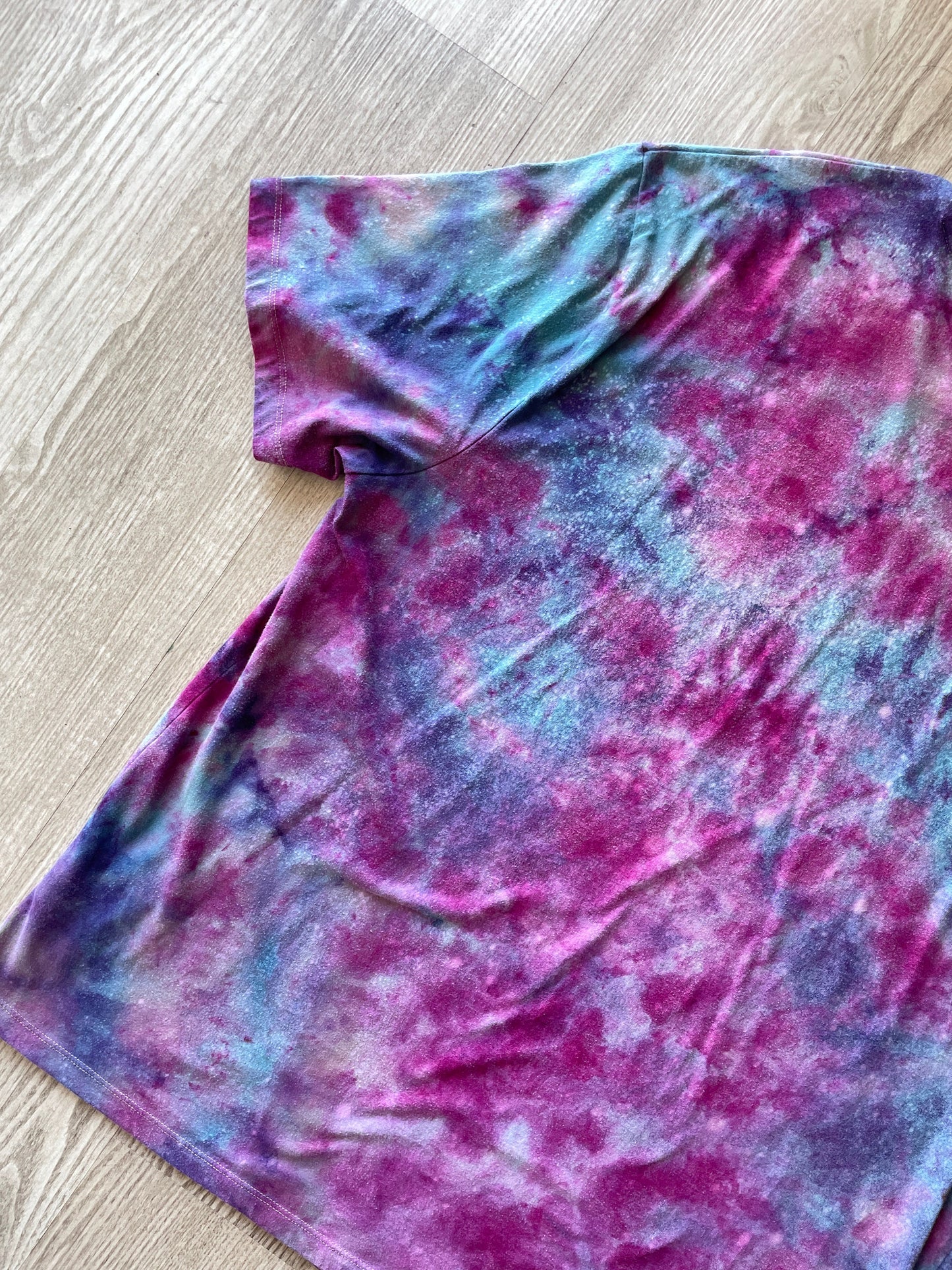 2XL Men's Handmade Galaxy Tie Dye Short Sleeve T-Shirt | One-Of-a-Kind Upcycled Blue and Purple Ice Dye Top