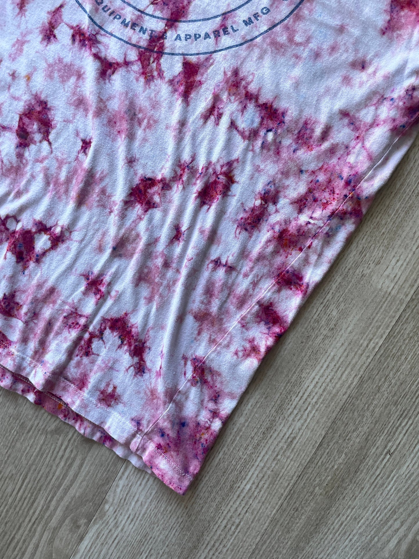 MEDIUM Men’s Mountain Hardwear Handmade Tie Dye Short Sleeve T-Shirt | One-Of-a-Kind Upcycled White and Pink "Funfetti" Crumpled Top