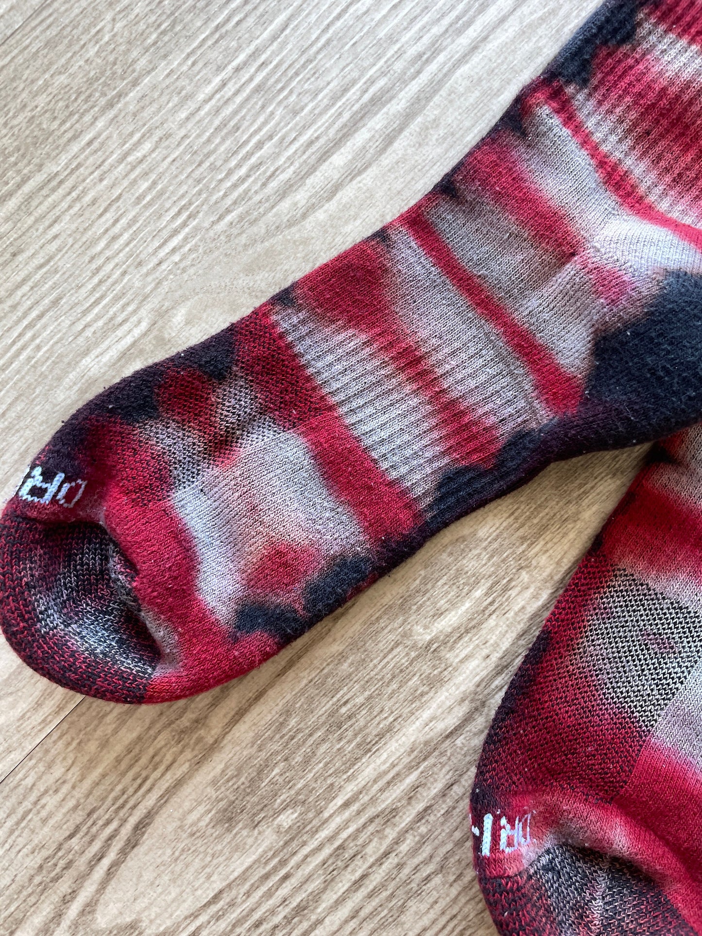 NIKE Christmas Socks Hand Tie Dyed Red, Green, and Black Nike Dri-FIT Everyday Plus Crew Training Socks - Size Large (Men's 8-12/Women's 10-13)