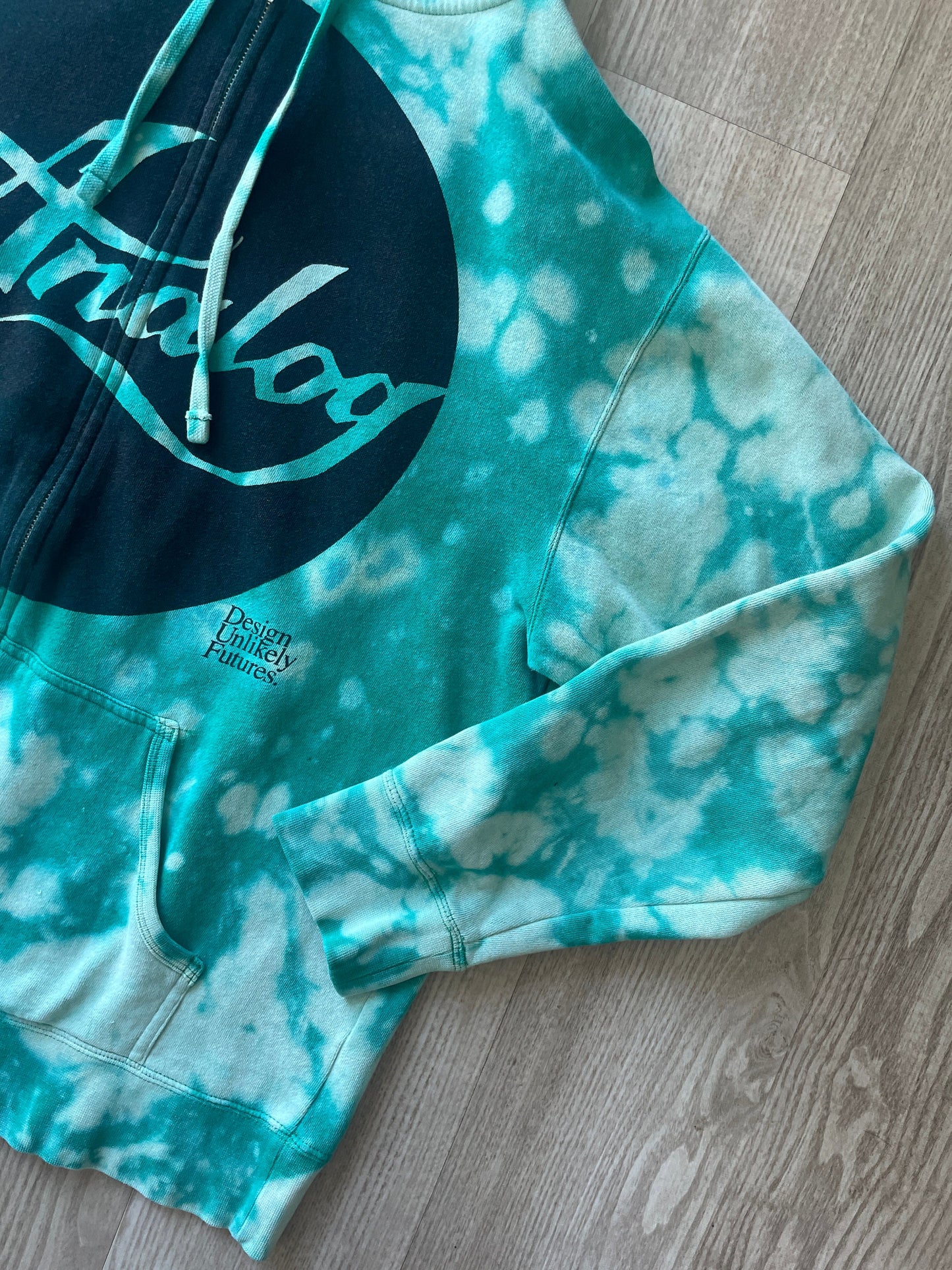 MEDIUM Men's Burton Analog Design Unlikely Futures Handmade Reverse Tie Dye Full-Zip Hoodie | One-Of-a-Kind Upcycled Green Sweatshirt