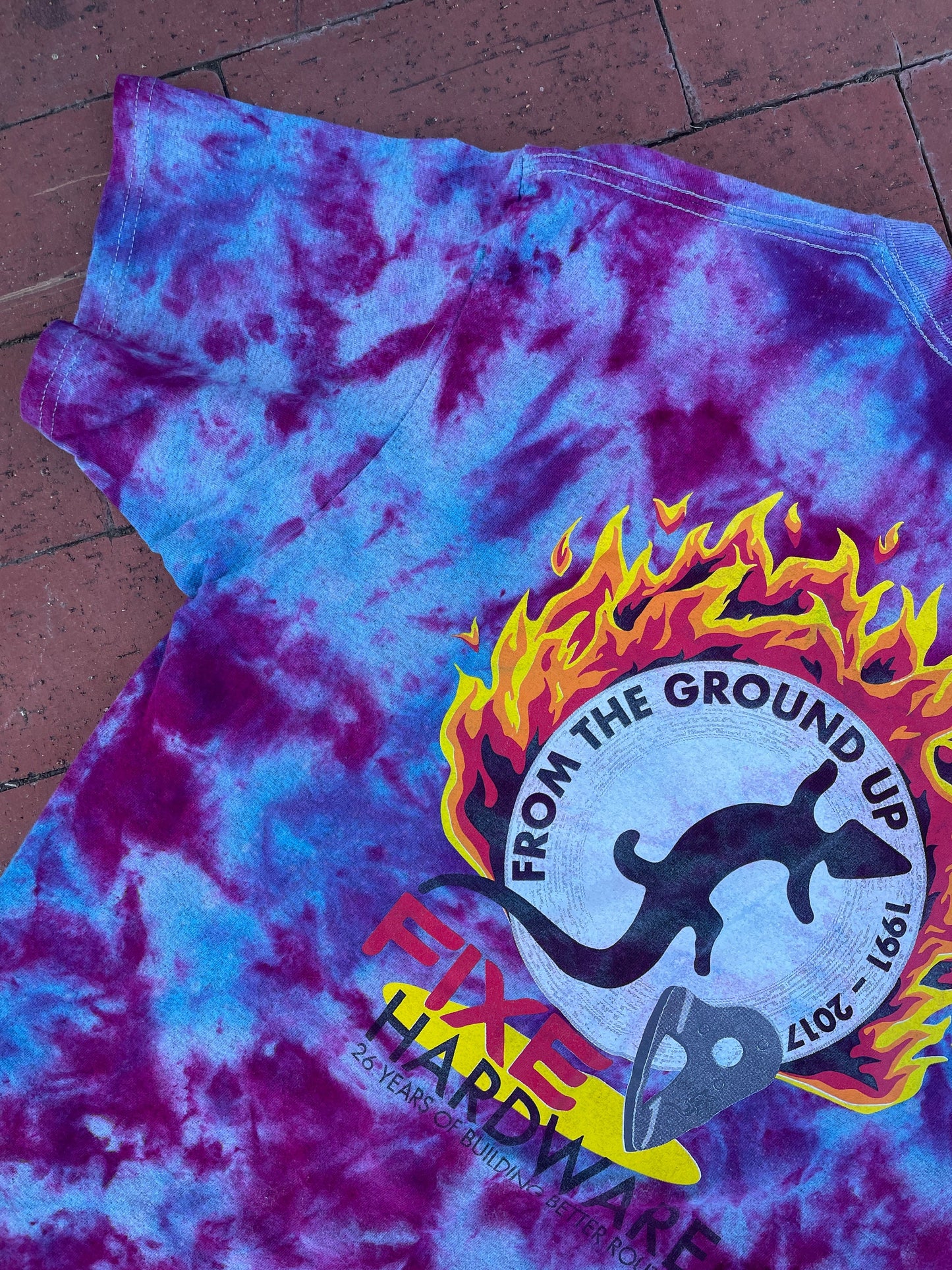 Medium Men’s Fixe Hardware Galaxy Ice Dye Tie Dye Short Sleeve Double-Sided T-Shirt | One-Of-a-Kind Upcycled Blue and Pink Top