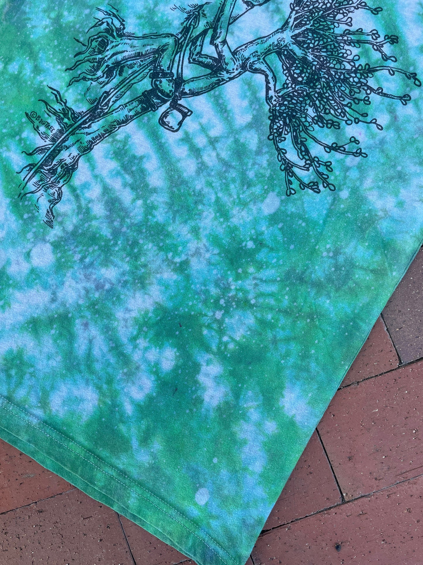 MEDIUM Men’s Tree Rock Climber Handmade Tie Dye Short Sleeve T-Shirt | One-Of-a-Kind Upcycled Green and Blue Graphic Tee
