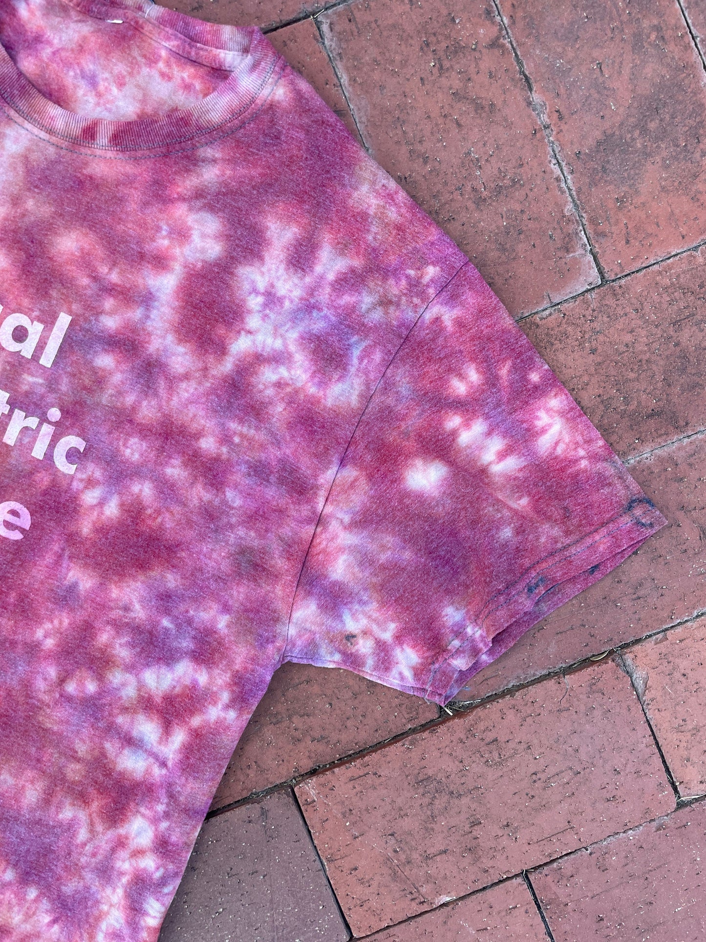 MEDIUM Men’s Local Eccentric Recluse Handmade Tie Dye Short Sleeve T-Shirt | One-Of-a-Kind Upcycled Pink and Orange Crumpled Top