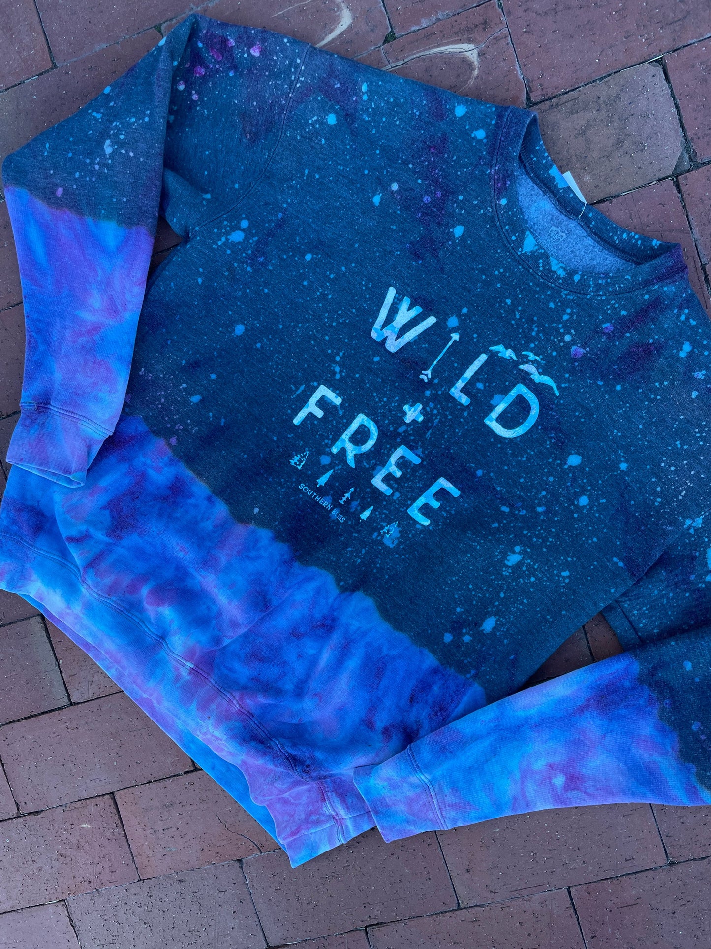 SMALL Unisex Wild & Free Handmade Galaxy Dip Dyed Long Sleeve Sweatshirt | One-Of-a-Kind Upcycled Gray and Blue Crewneck Sweatshirt