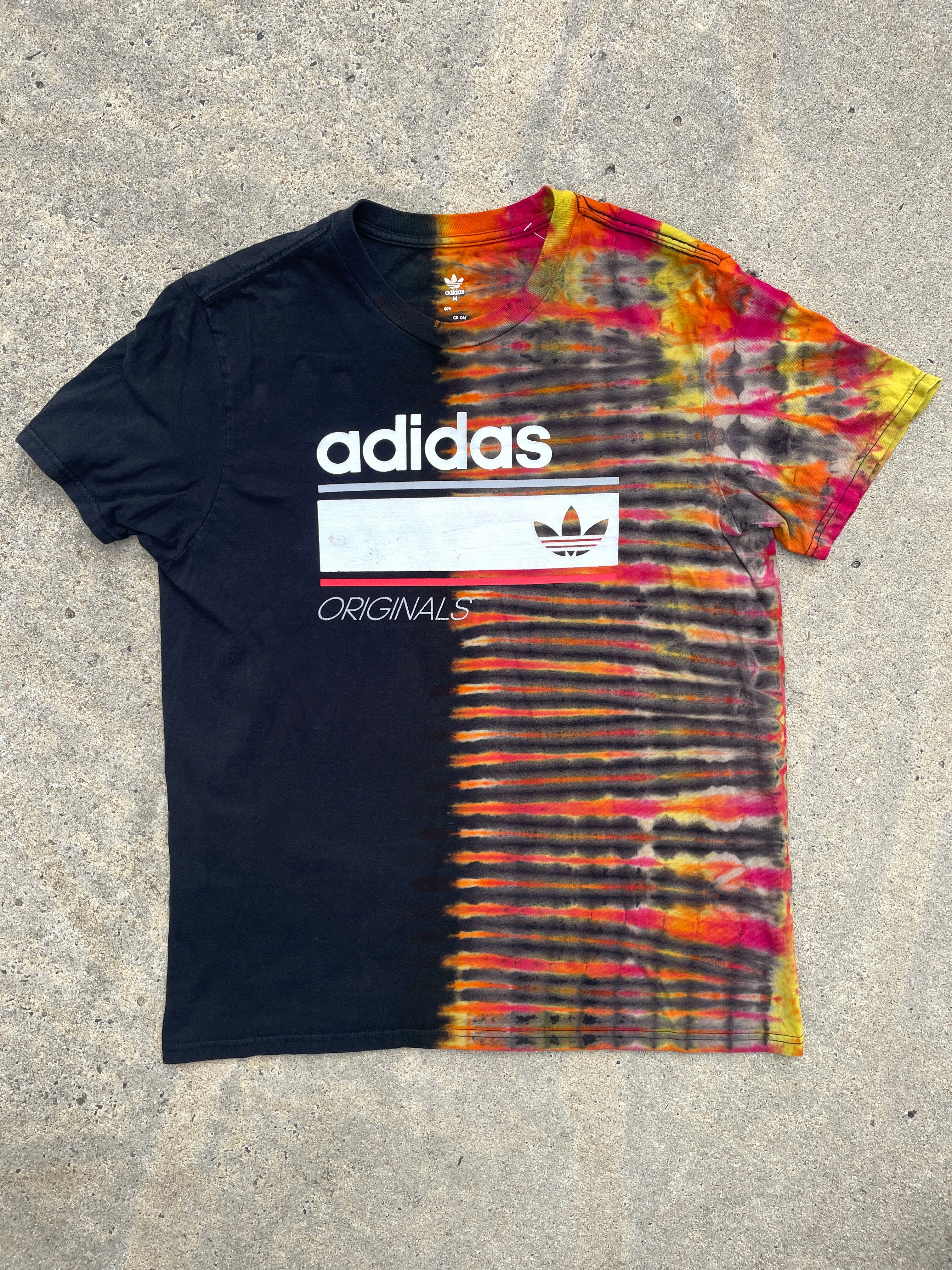 adidas Originals Pink, Orange, and Black Short Sleeve Tie Dye T-Shirt | Men's Medium